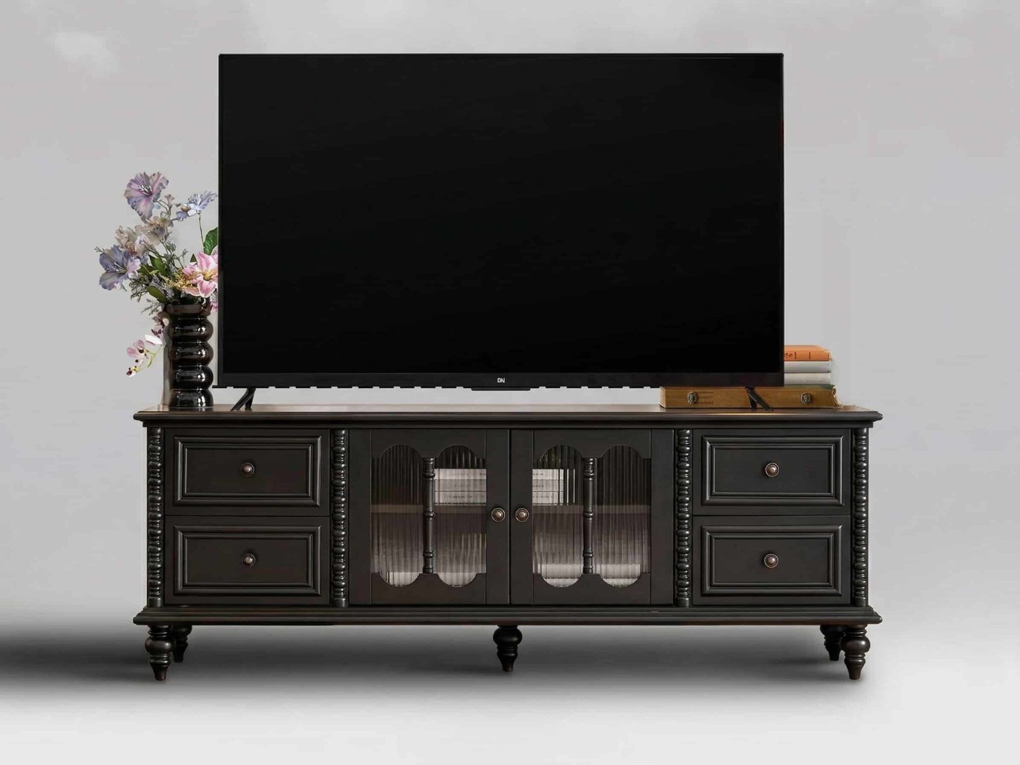 Vintage Rectangle Elegant Black Tv Stand With Cabinet 5