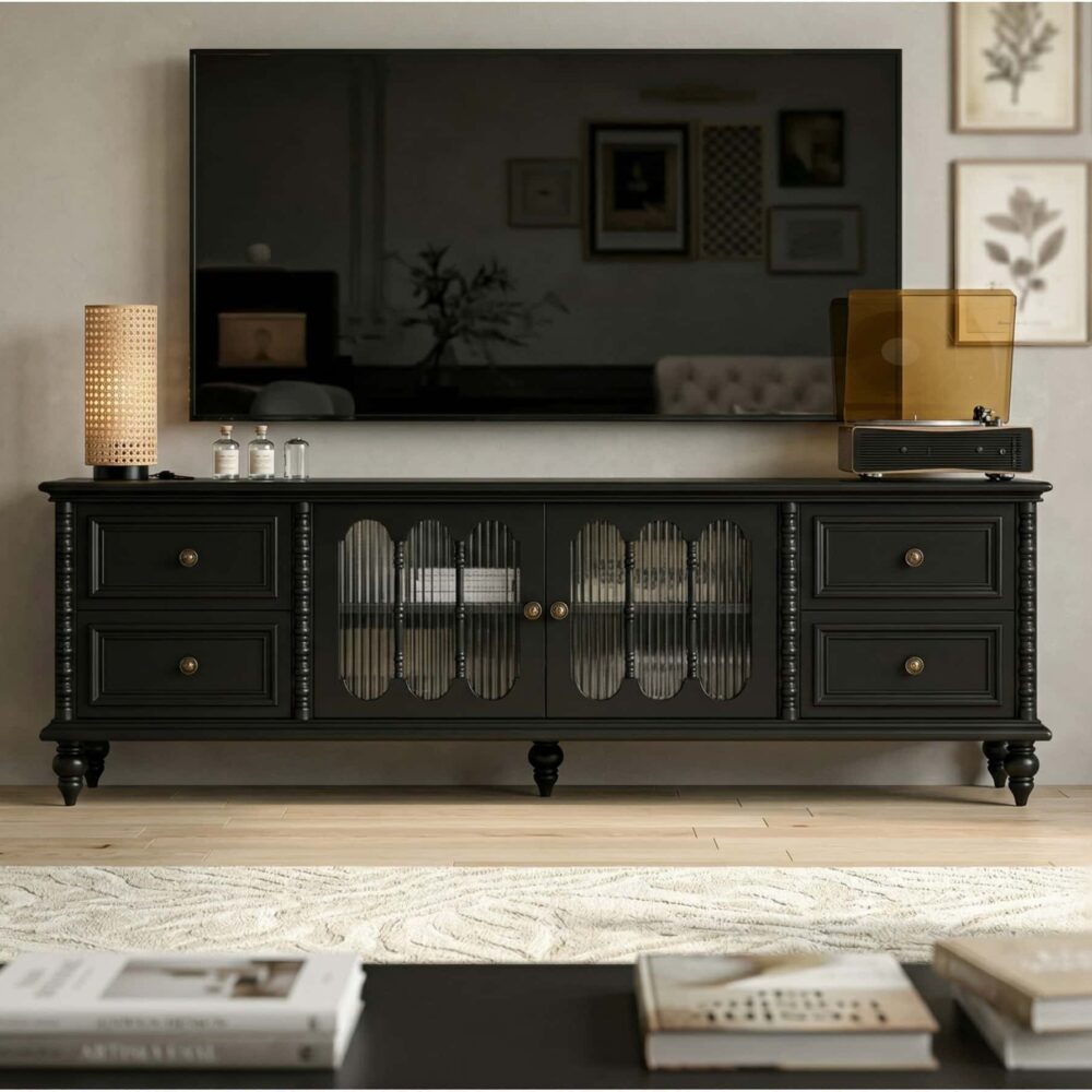 Vintage Rectangle Elegant Black Tv Stand With Cabinet 6
