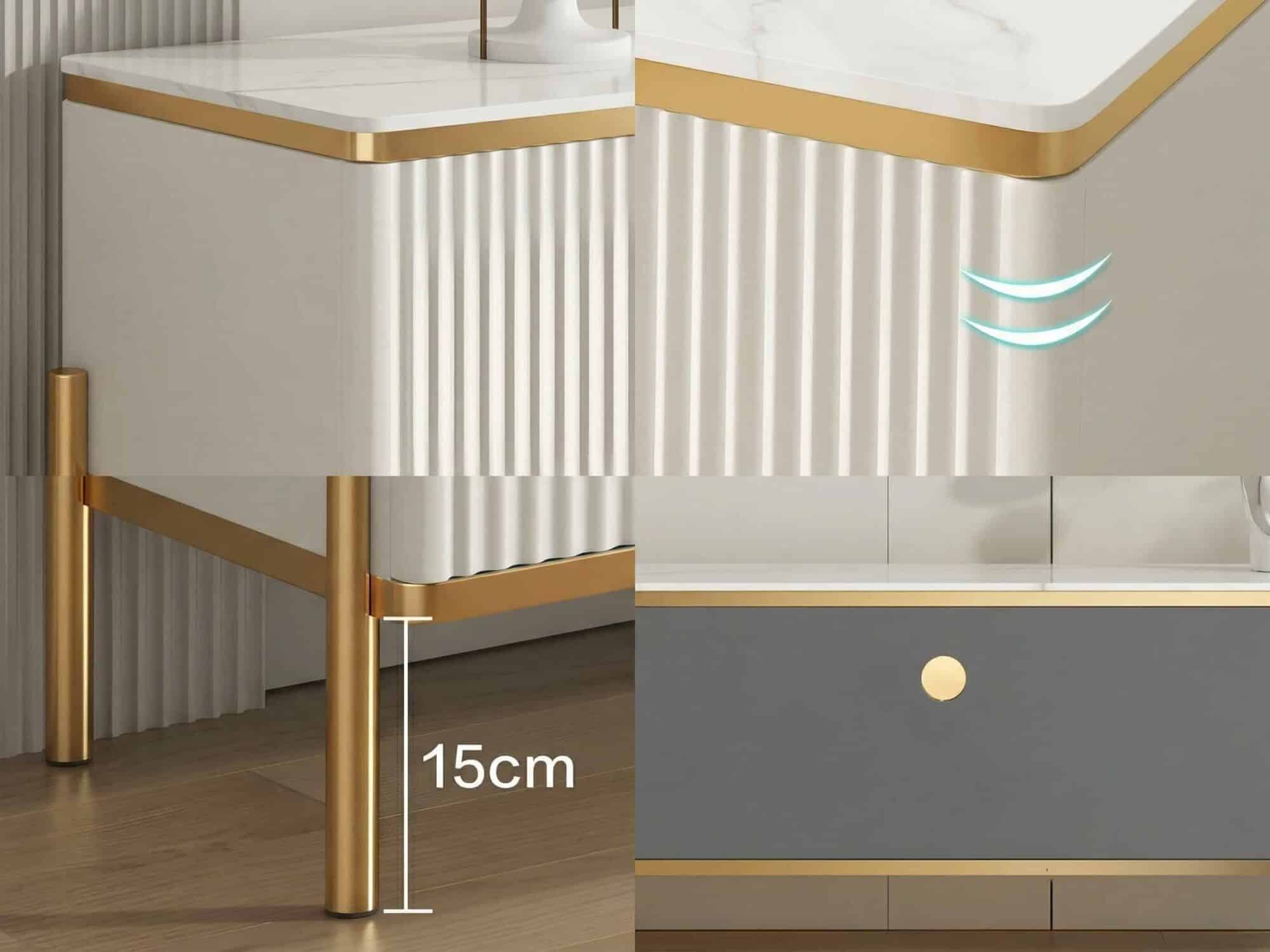 White Glass Open Storage Drawers Tv Stand With Legs 11