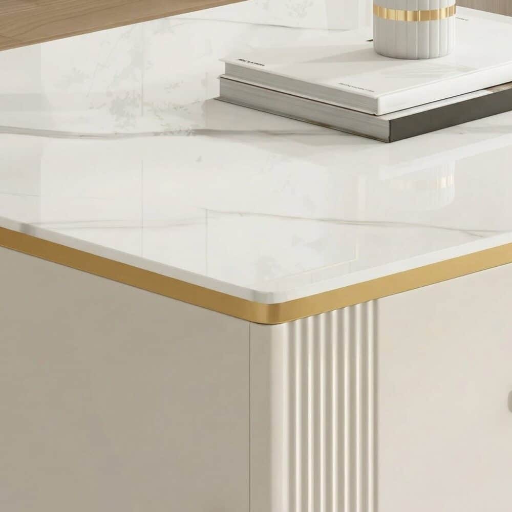 White Glass Open Storage Drawers Tv Stand With Legs 12