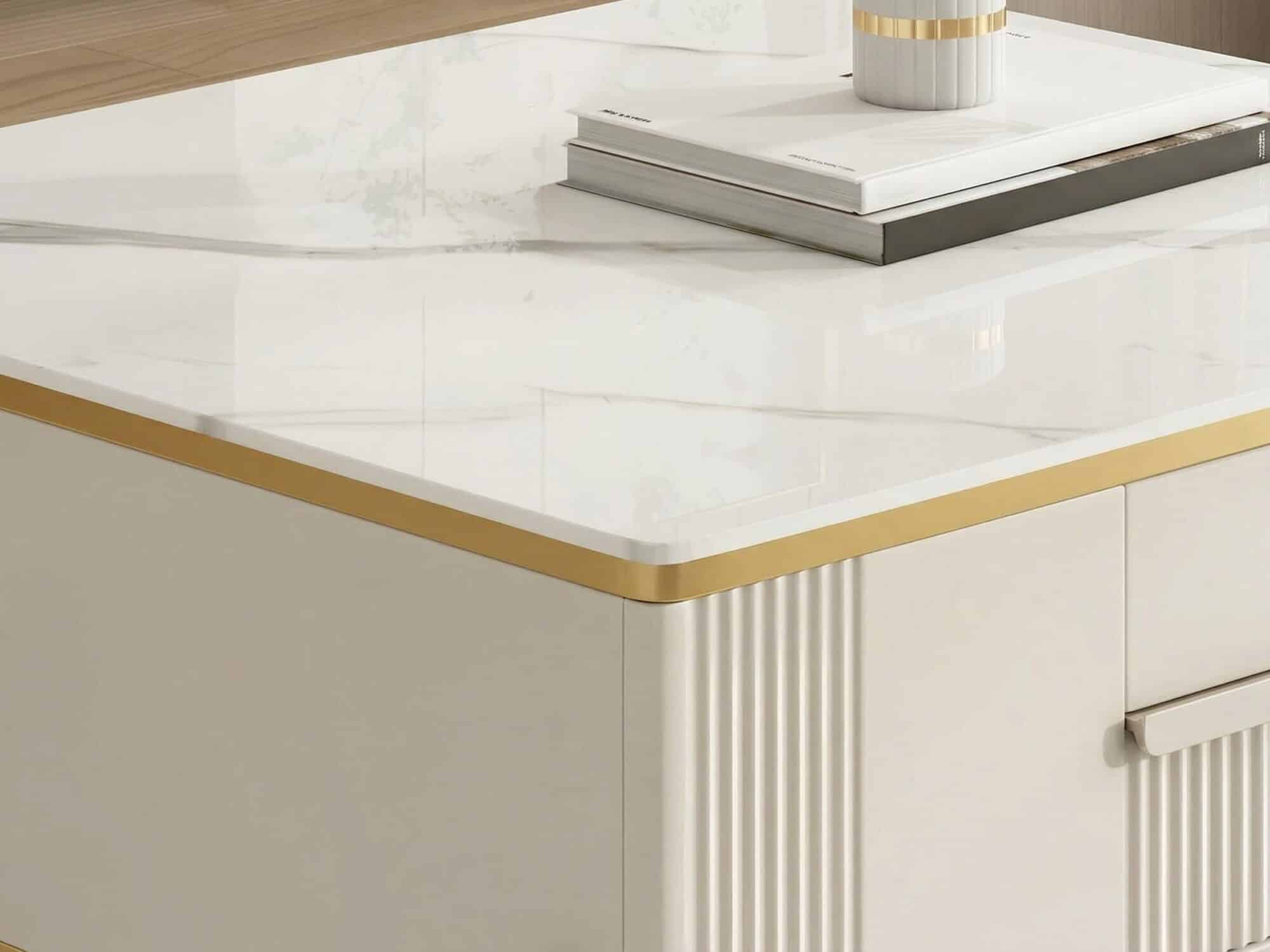White Glass Open Storage Drawers Tv Stand With Legs 12