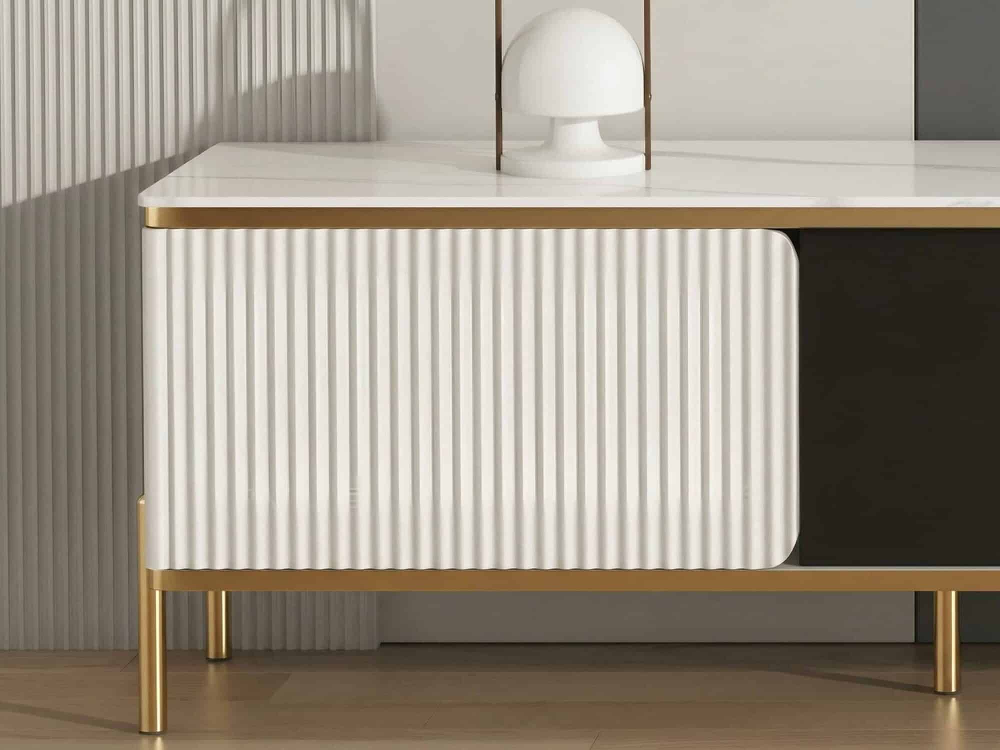 White Glass Open Storage Drawers Tv Stand With Legs 13