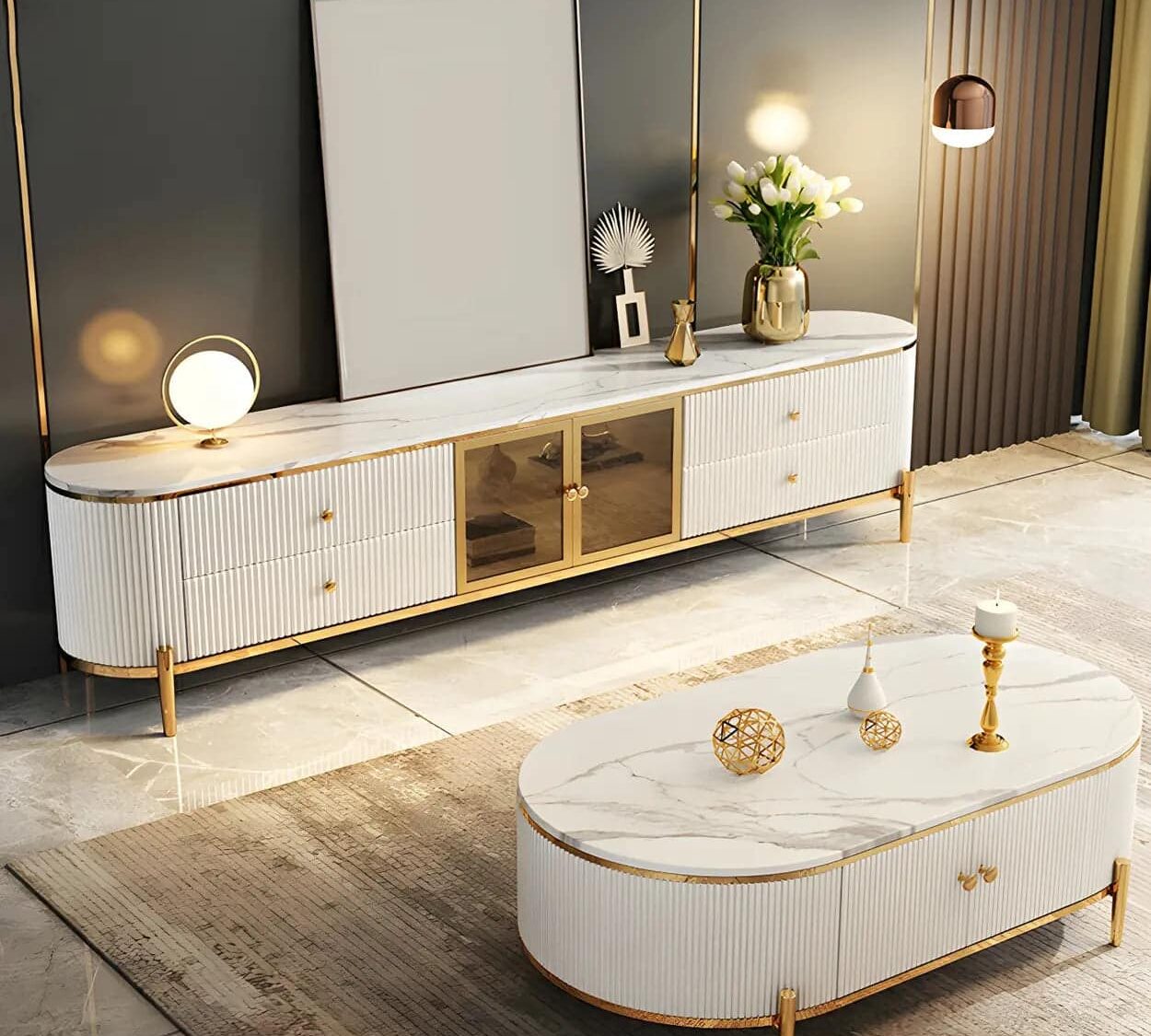 White Stone Drawers Shelves Long Tv Stand With Legs 1 6eec7cba A219 4f03 9938 2baebee9d25f