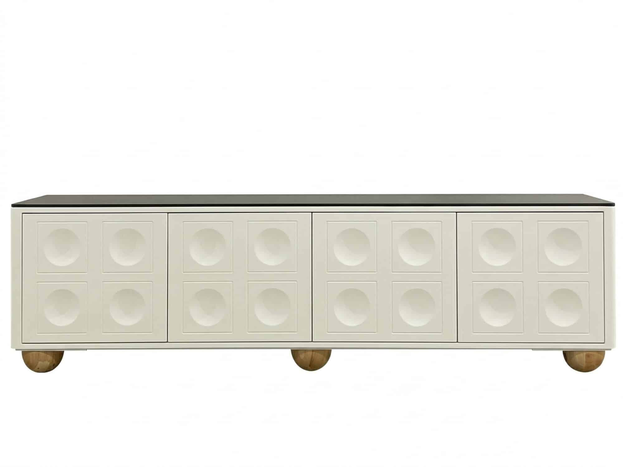 White Stone Rectangle Shelves Cabinet Long TV Stand 相册图 #1 resized