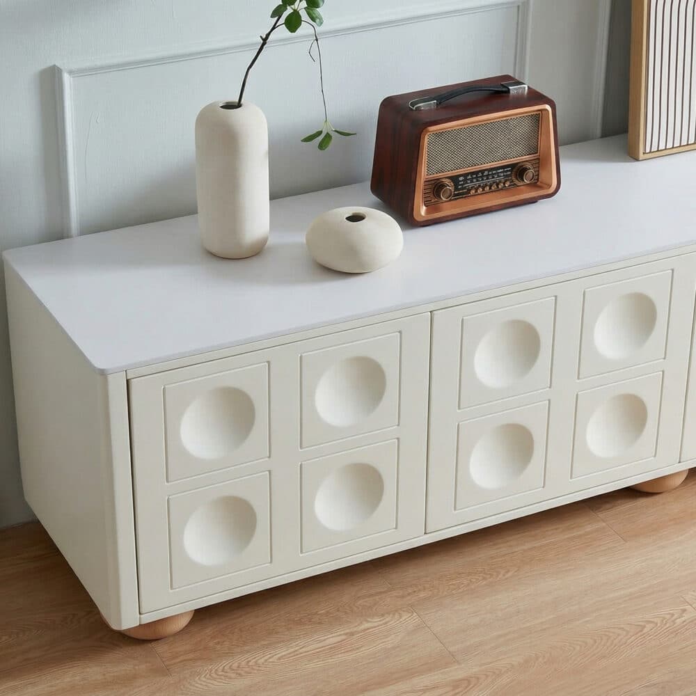 White Stone Rectangle Shelves Cabinet Long TV Stand 相册图 #6 resized
