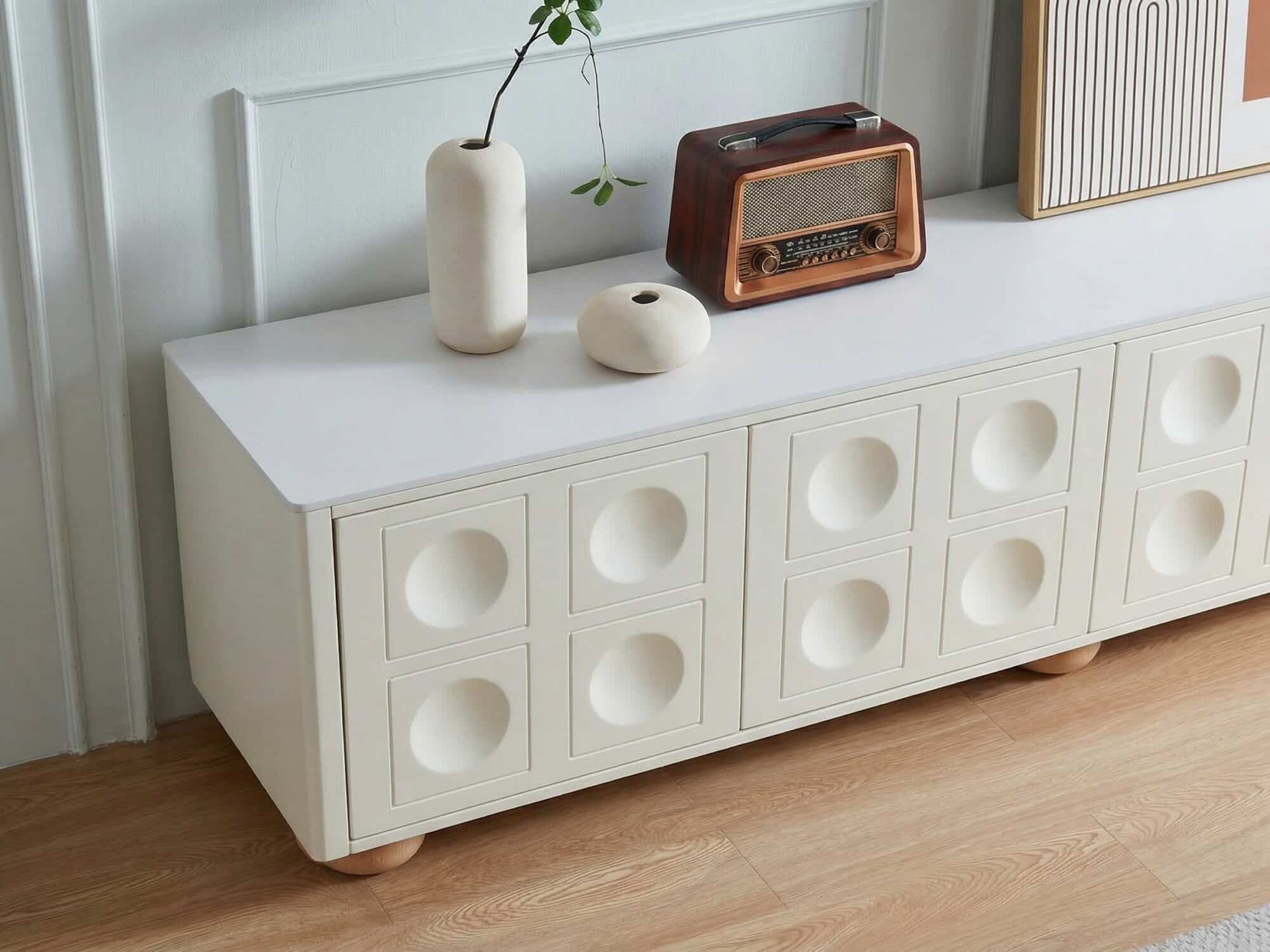 White Stone Rectangle Shelves Cabinet Long TV Stand 相册图 #6 resized