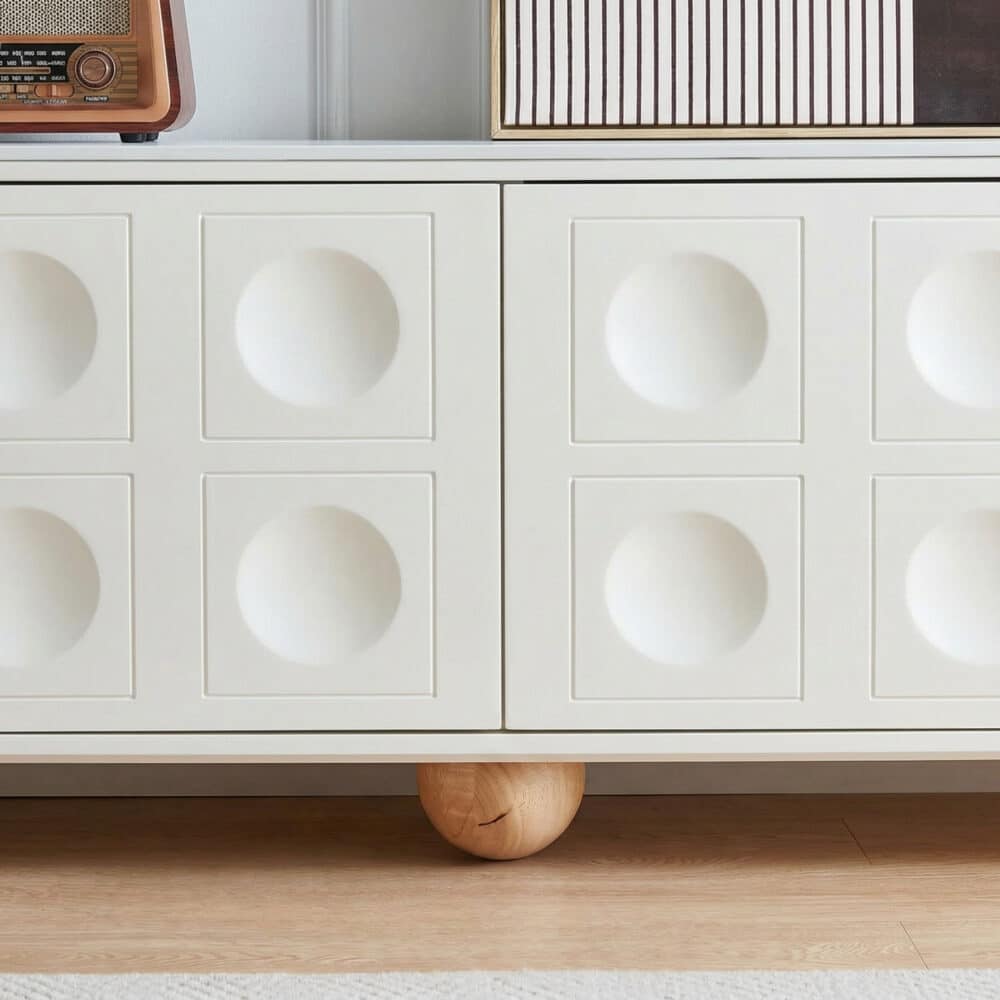 White Stone Rectangle Shelves Cabinet Long TV Stand 相册图 #8 resized