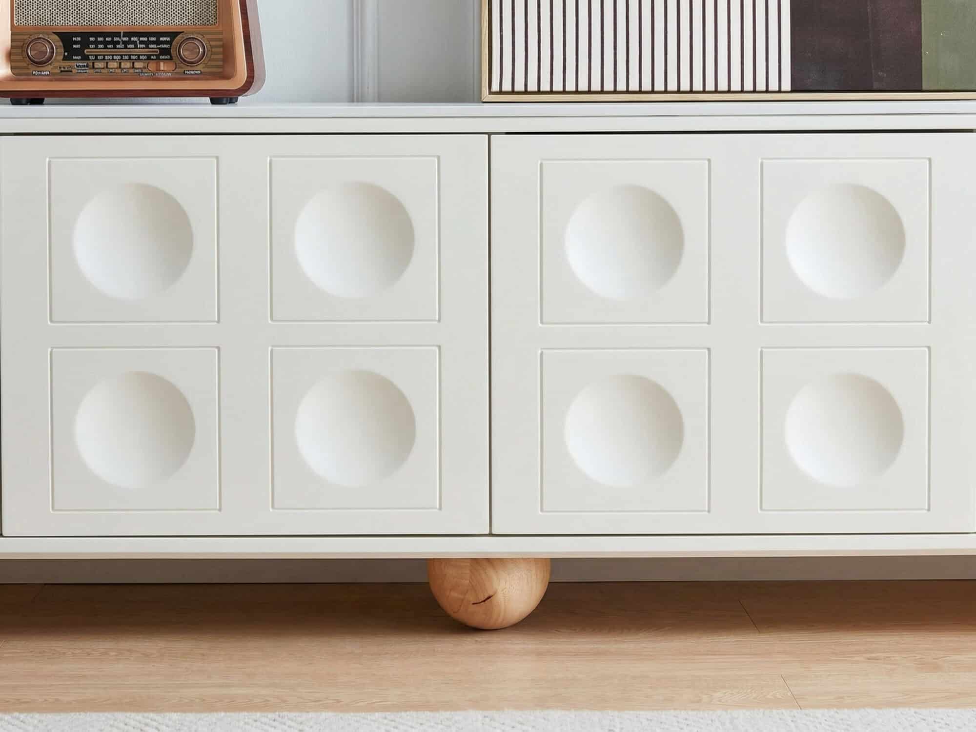 White Stone Rectangle Shelves Cabinet Long TV Stand 相册图 #8 resized