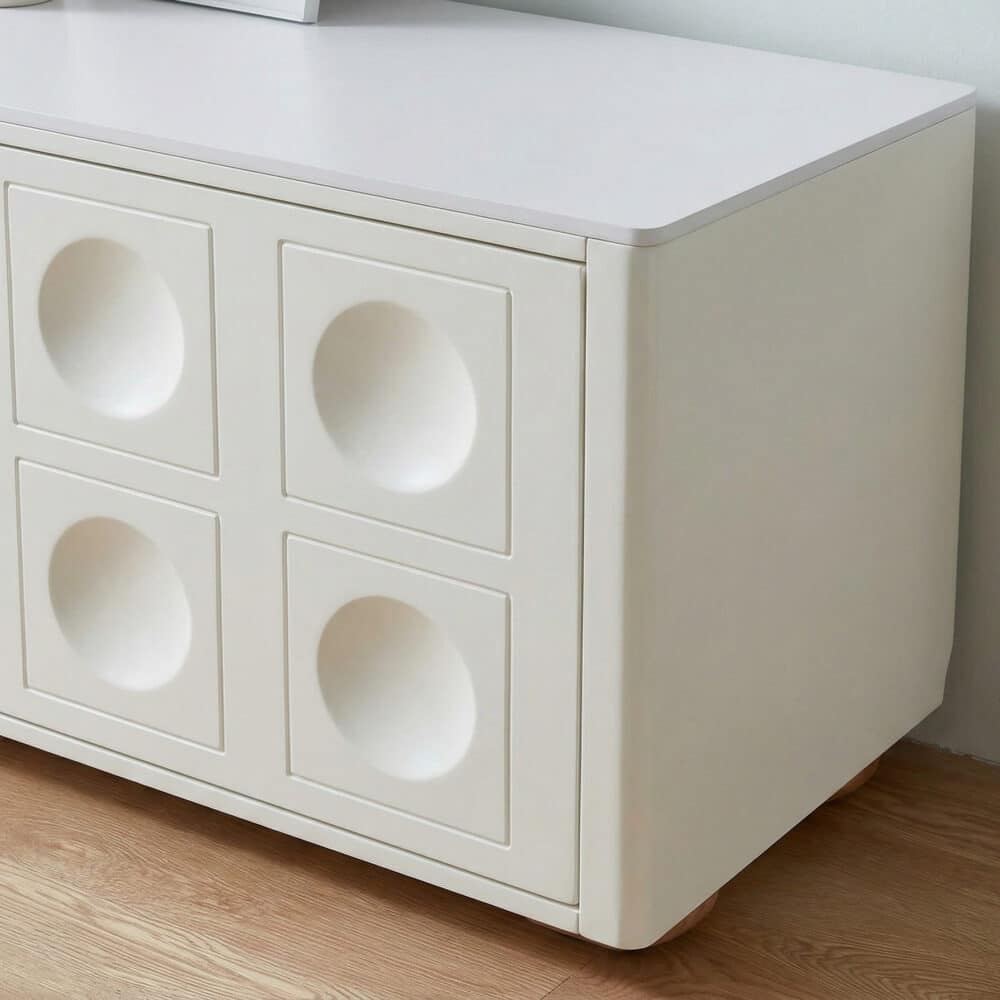 White Stone Rectangle Shelves Cabinet Long TV Stand 相册图 #9 resized