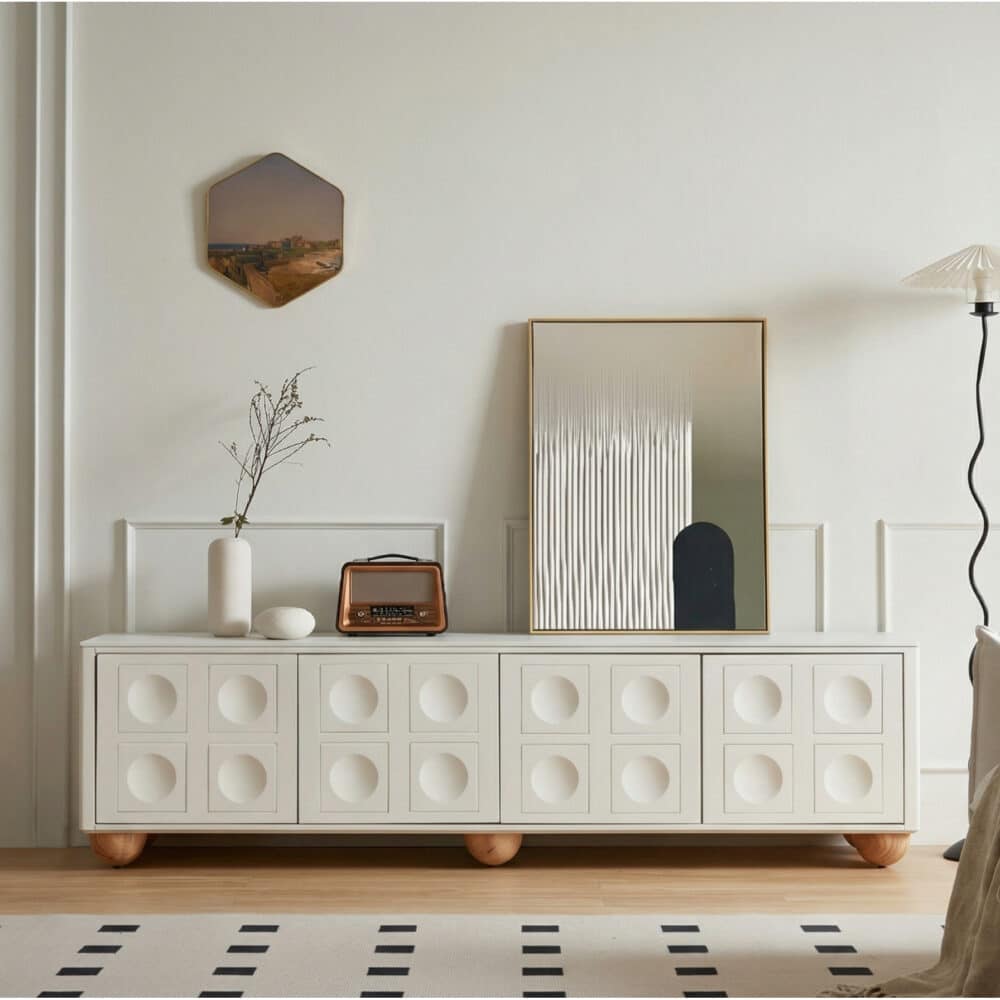 White Stone Rectangle Shelves Cabinet Long TV Stand 相册图 #4 scene