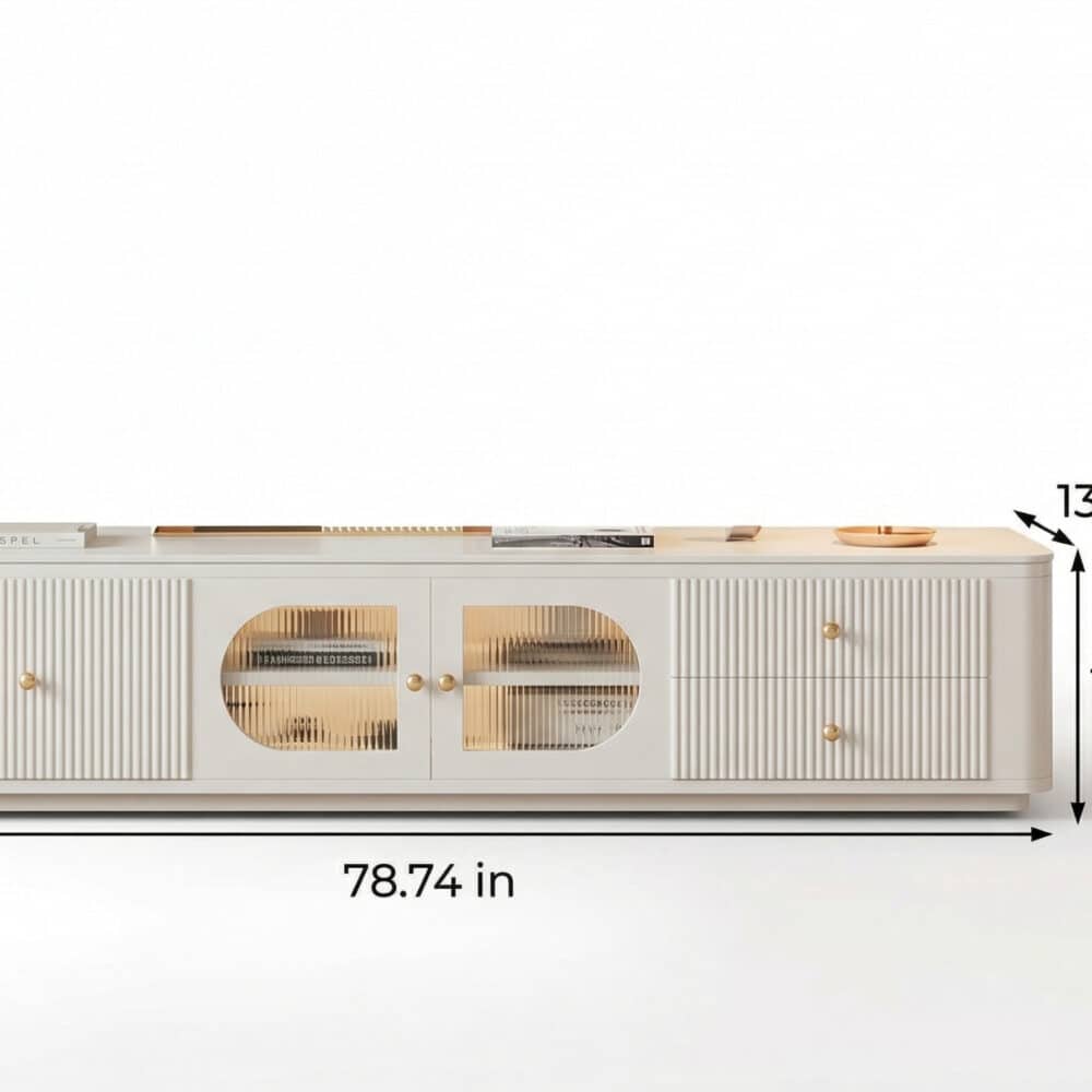 White Stone Rectangle Storage TV Stand with Lighting 相册图 #8 dimensions
