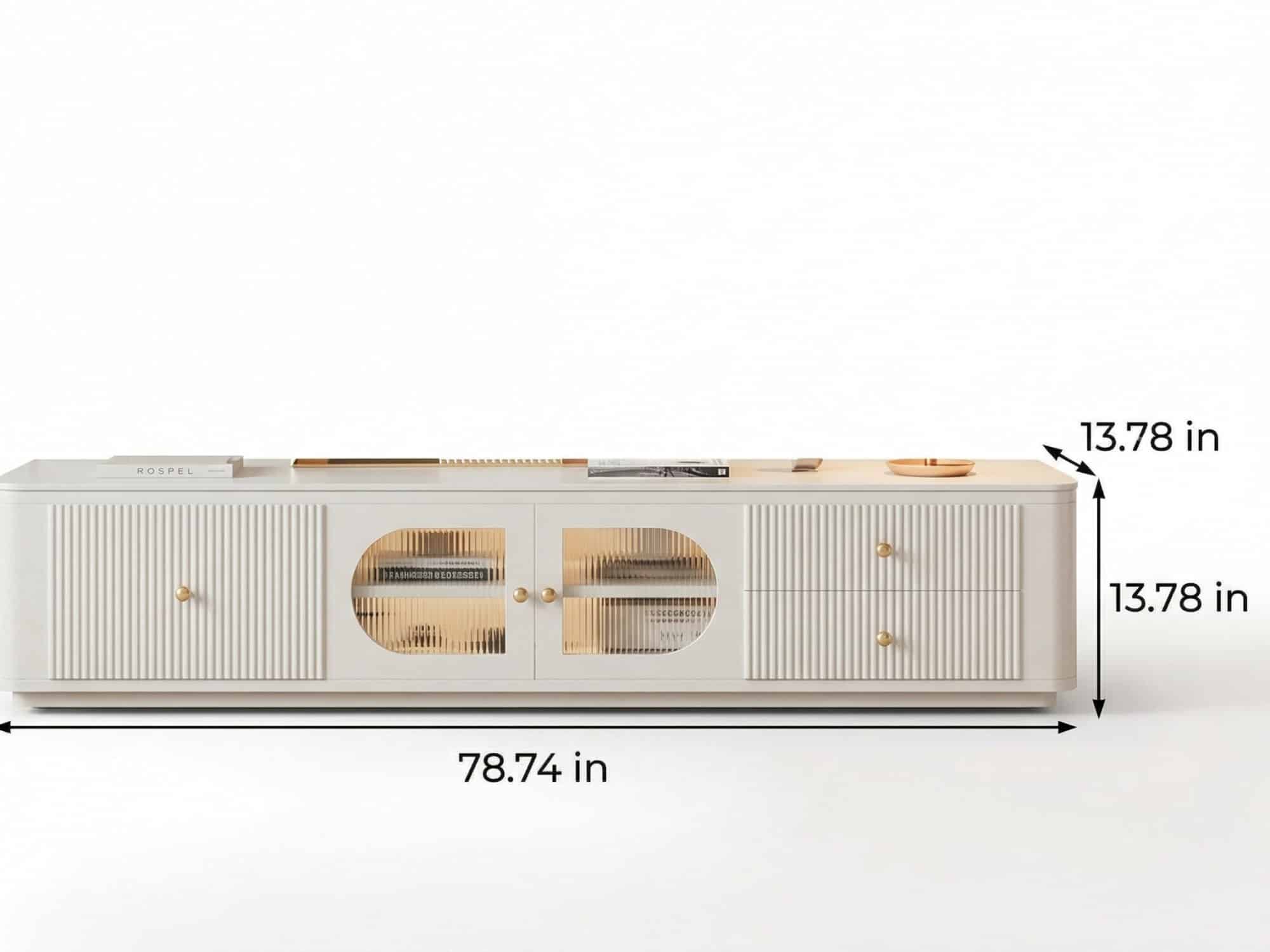 White Stone Rectangle Storage TV Stand with Lighting 相册图 #8 dimensions