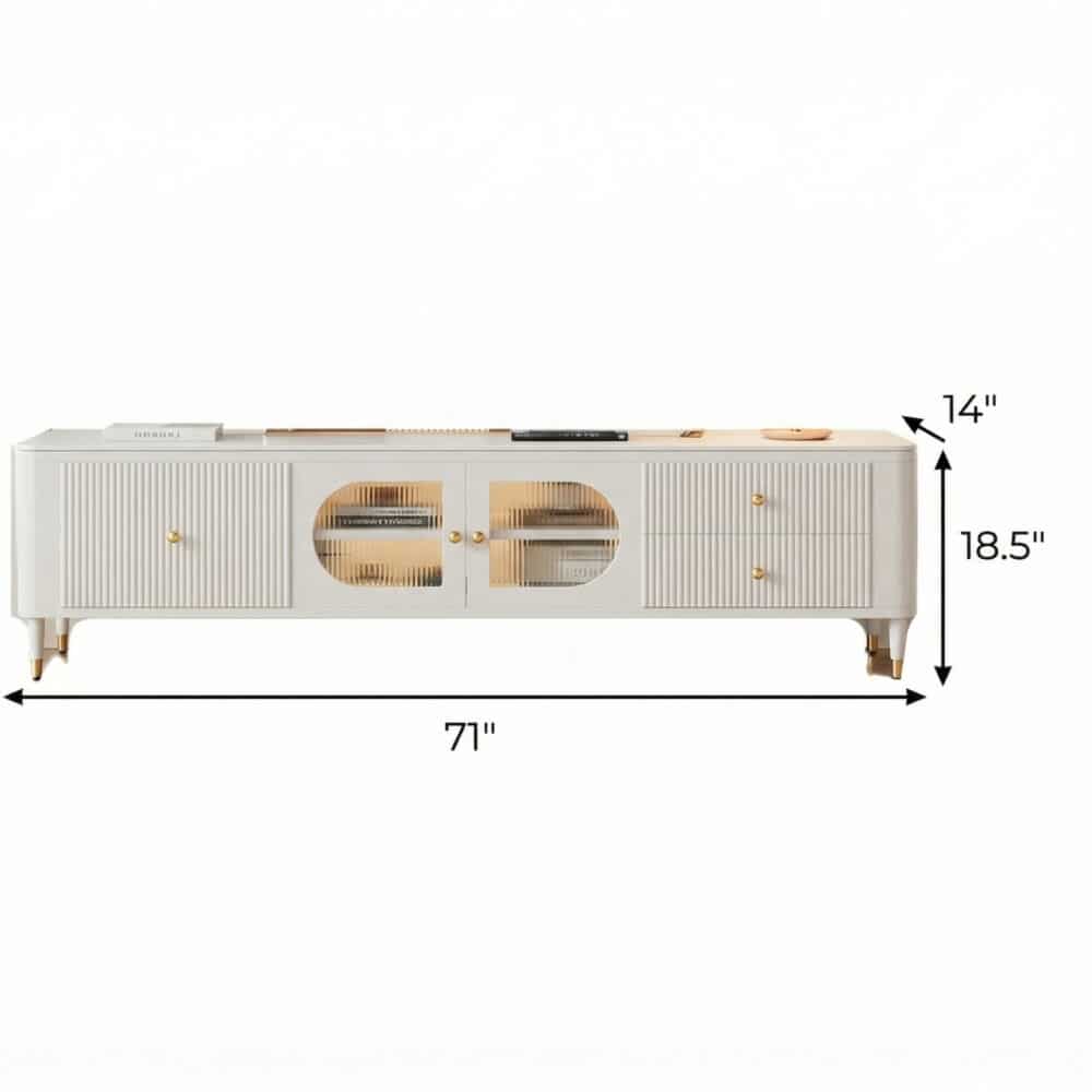 White Stone Rectangle Storage TV Stand with Lighting 相册图 #9 dimensions