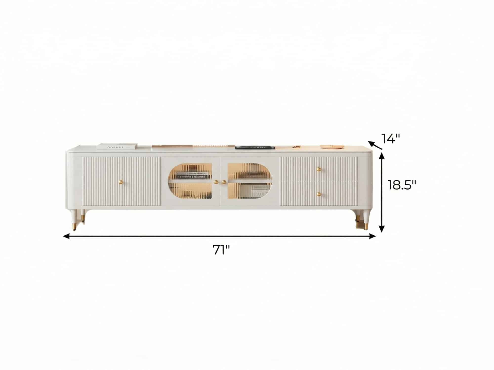 White Stone Rectangle Storage TV Stand with Lighting 相册图 #9 dimensions