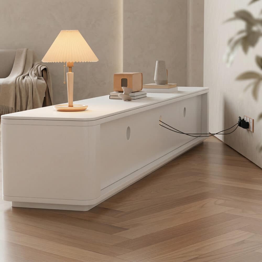 White Stone Rectangle Storage TV Stand with Lighting 相册图 #1 scene