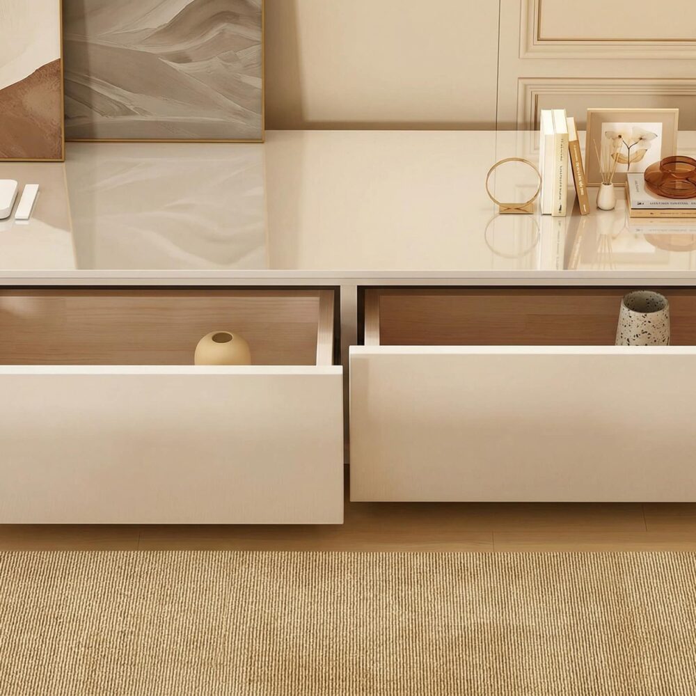 White Wood Drawers Tv Stand With Cable Management 12 82cf14ca 18cb 4038 89b8 231f84b3863c
