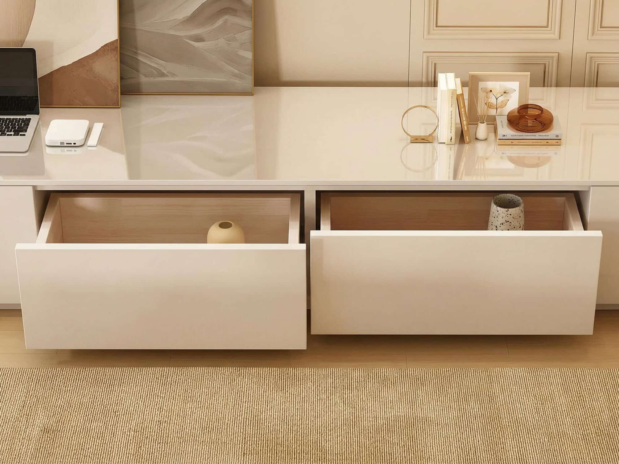 White Wood Drawers Tv Stand With Cable Management 12 82cf14ca 18cb 4038 89b8 231f84b3863c