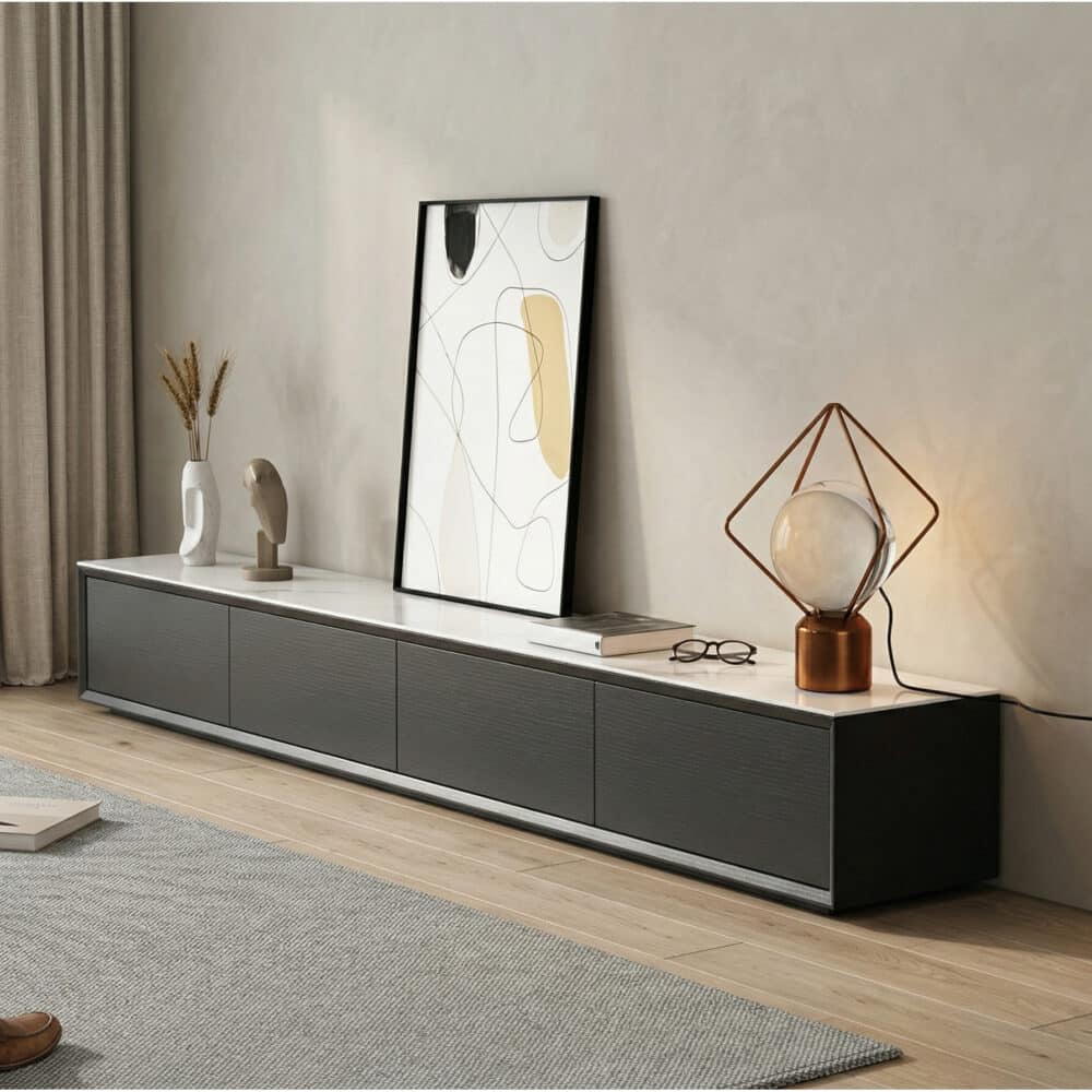 White Wood Slate Long TV Stand with Drawers 相册图 #1 scene