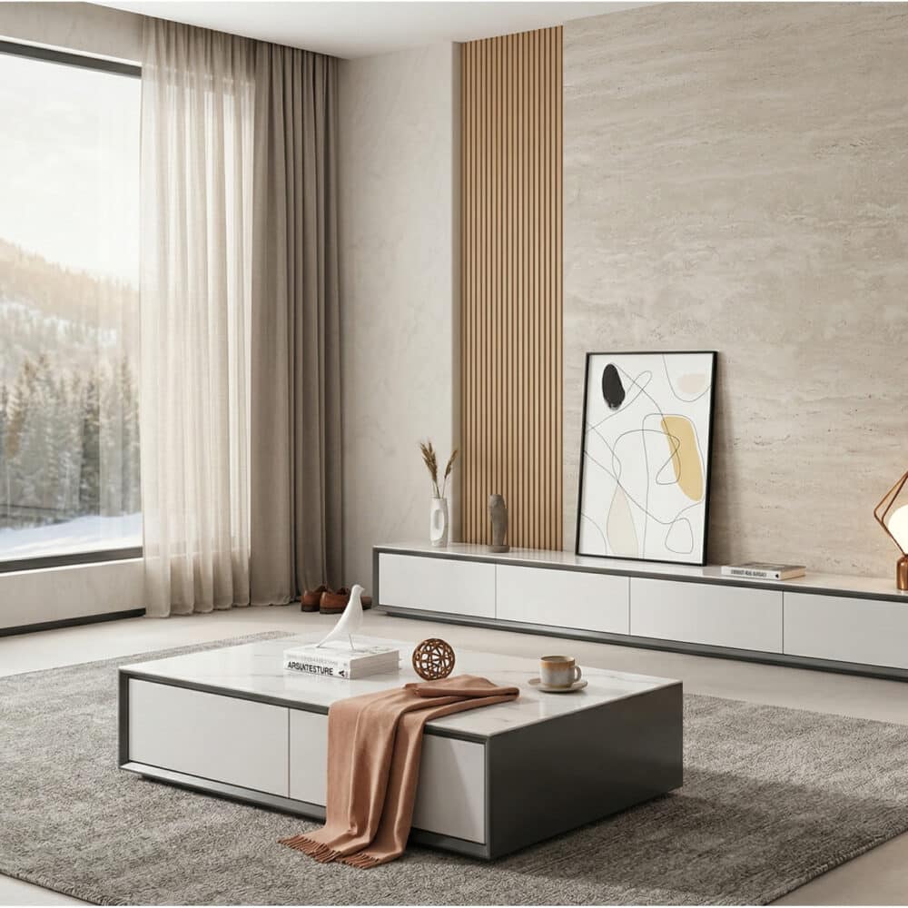 White Wood Slate Long TV Stand with Drawers 相册图 #3 scene
