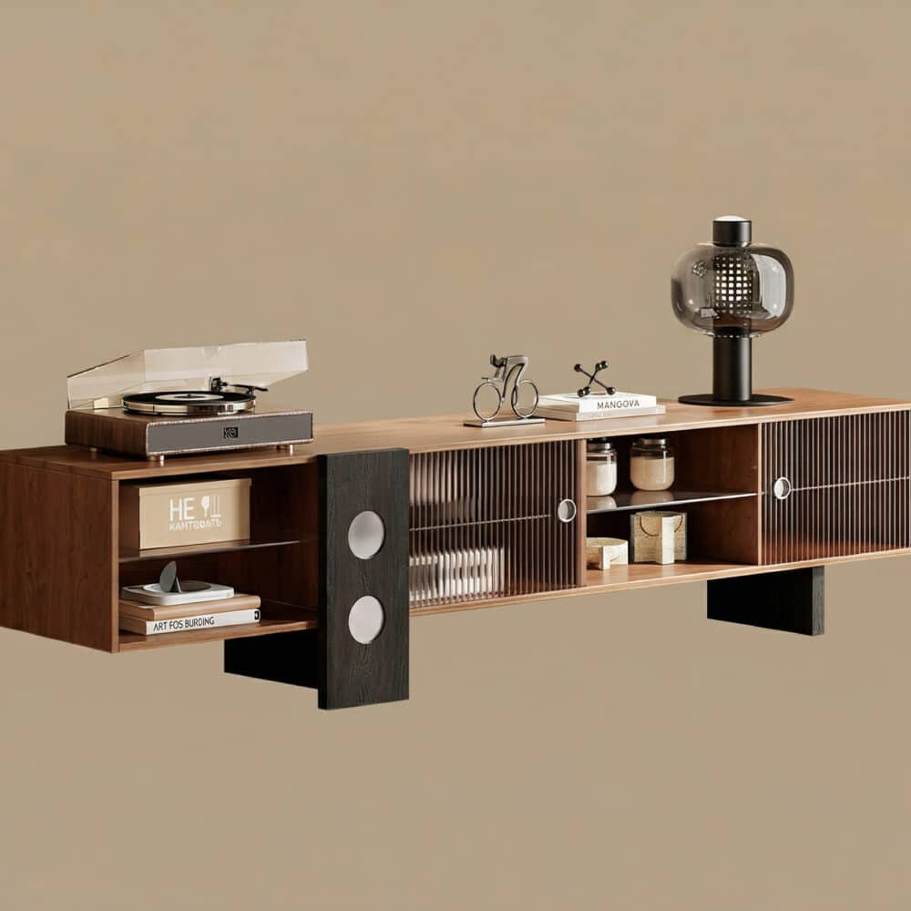 70.2‘’Mid-Century Modern TV Stand with Record Player Shelf - Wood Storage  Easy Organization 相册图 #7 resized