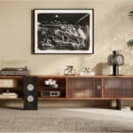 70.2‘’Mid-Century Modern TV Stand with Record Player Shelf - Wood Storage  Easy Organization 商品主图 scene