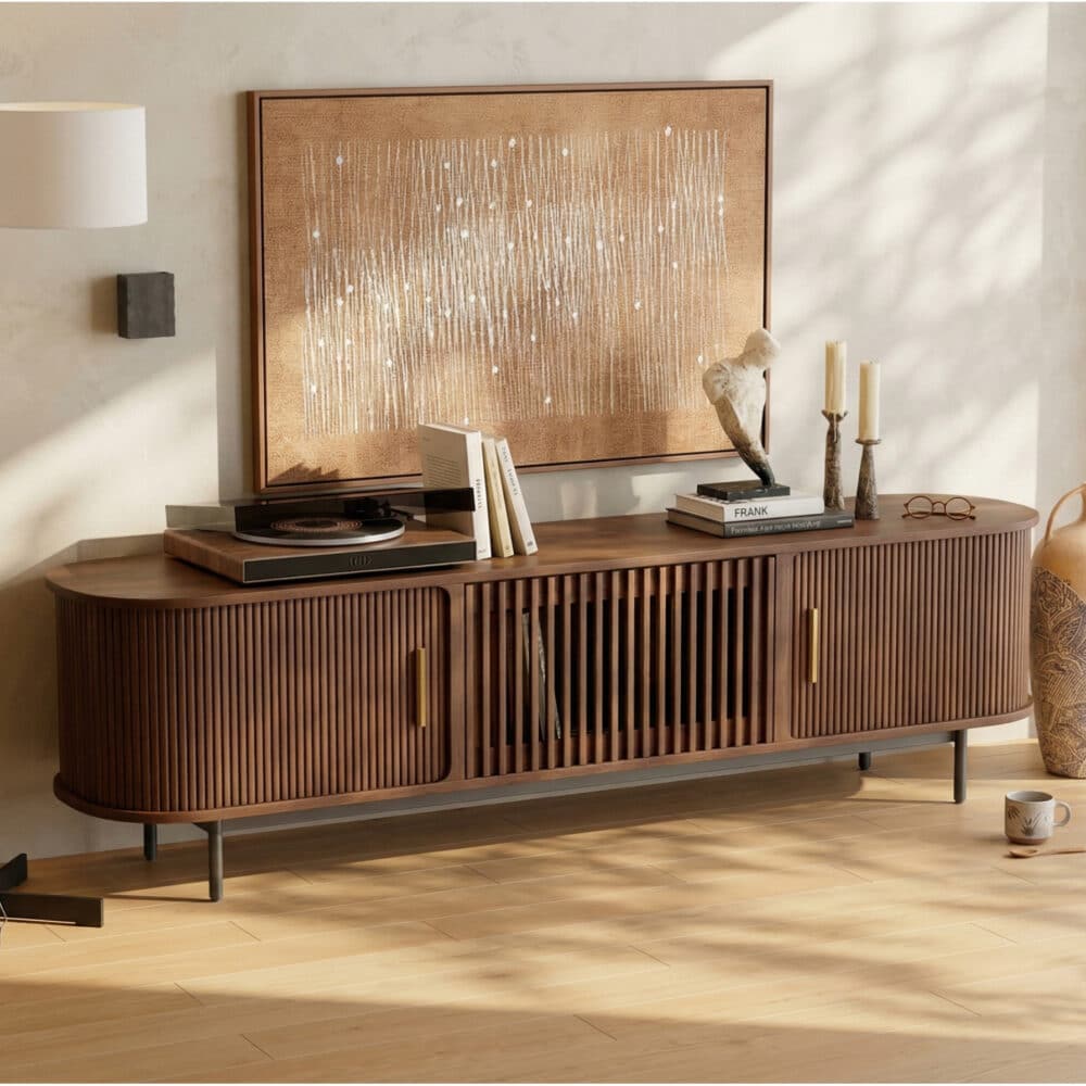 70" Mid-Century Fluted Sliding Door TV Stand 相册图 #1 scene