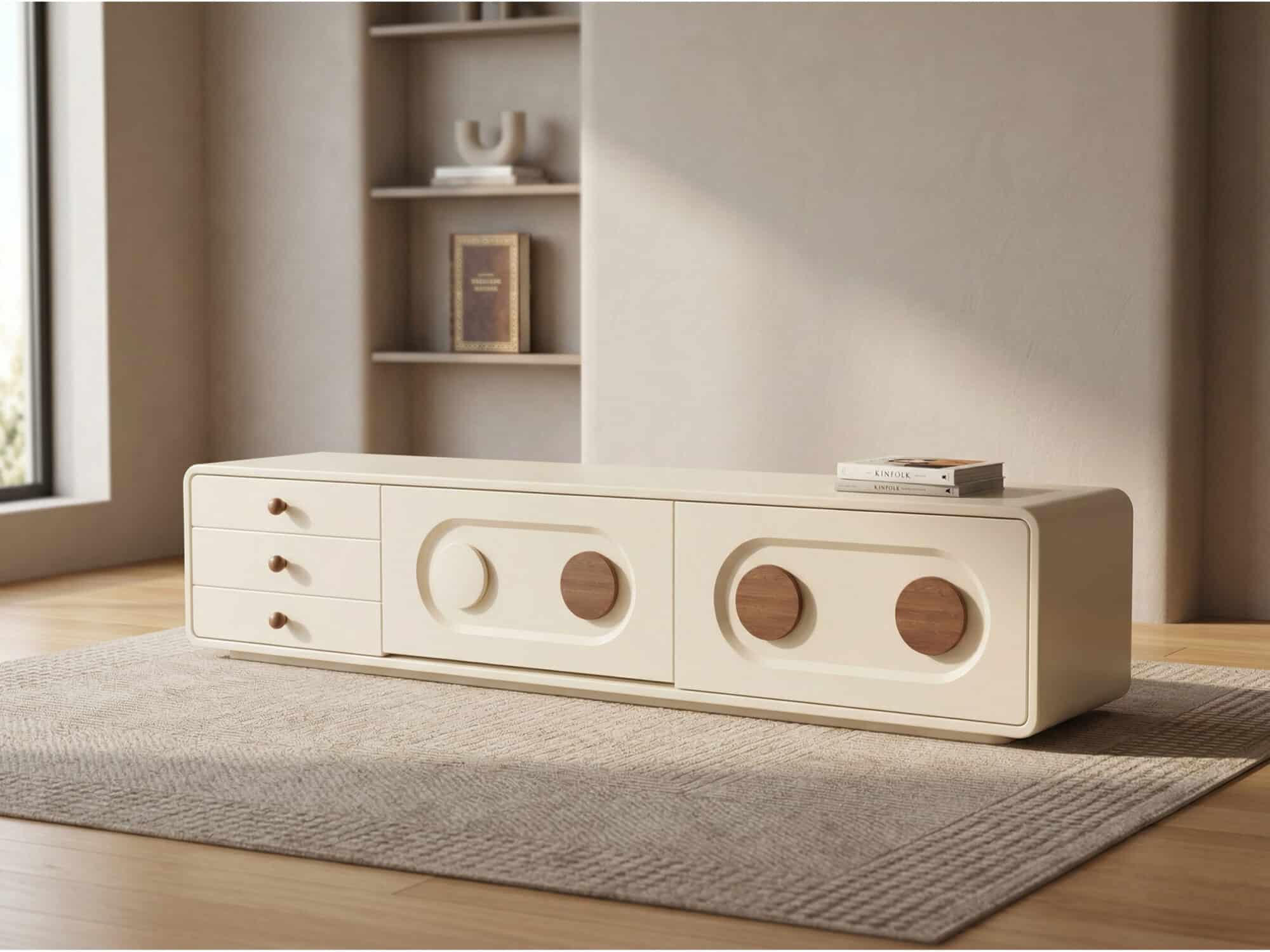 78.7" Contemporary Cream TV Console with Wooden Accents for Living Room - scene - 相册图 #1 78.7" Contemporary Cream TV Console with Wooden Accents for Living Room 相册图 #1 scene