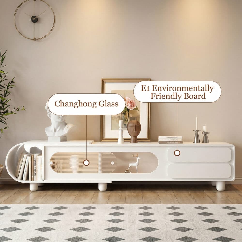 78.7'' Modern Minimalist White TV Stand with Sculptural Storage Design 相册图 #5 resized