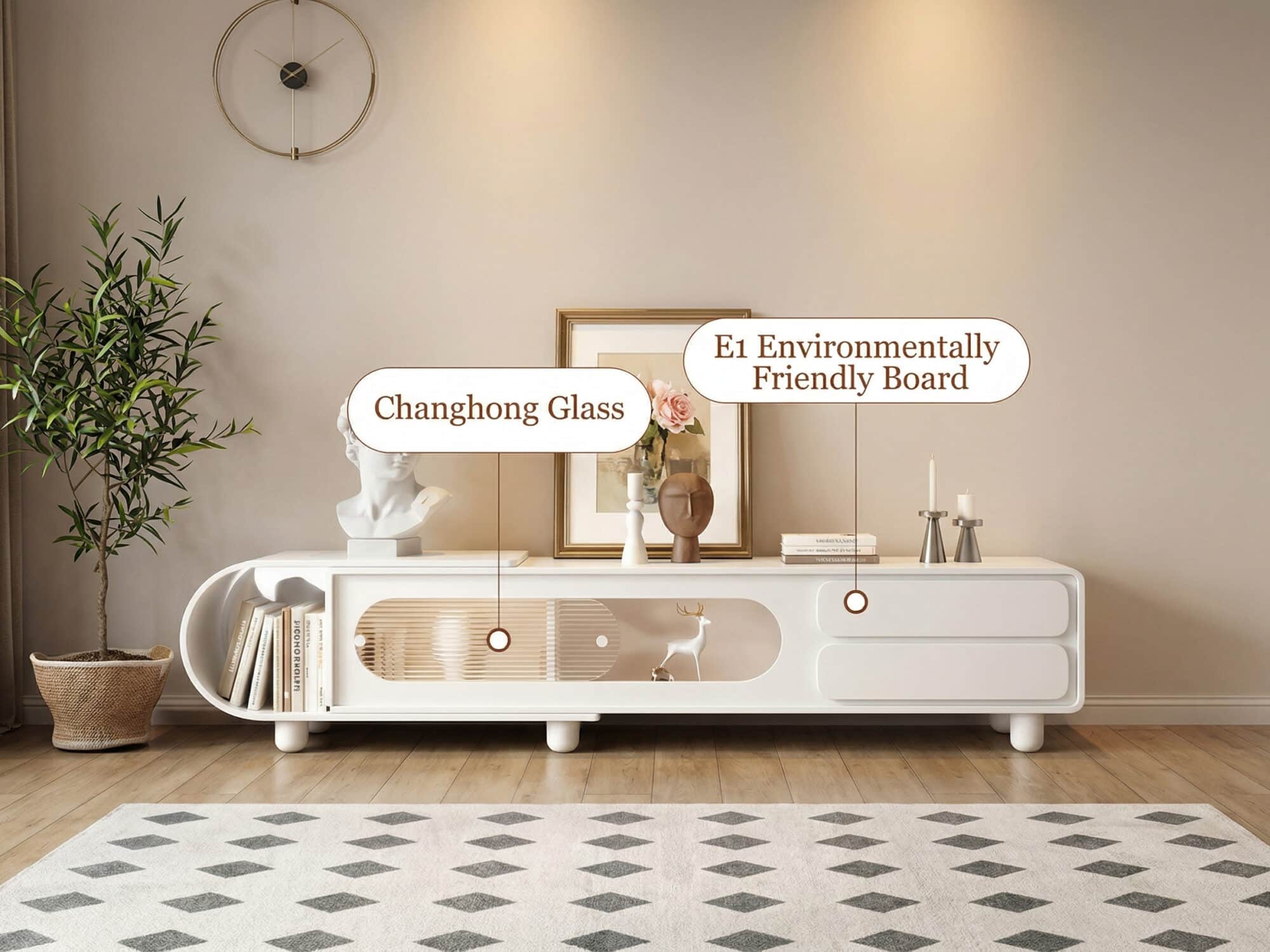 78.7'' Modern Minimalist White TV Stand with Sculptural Storage Design 相册图 #5 resized