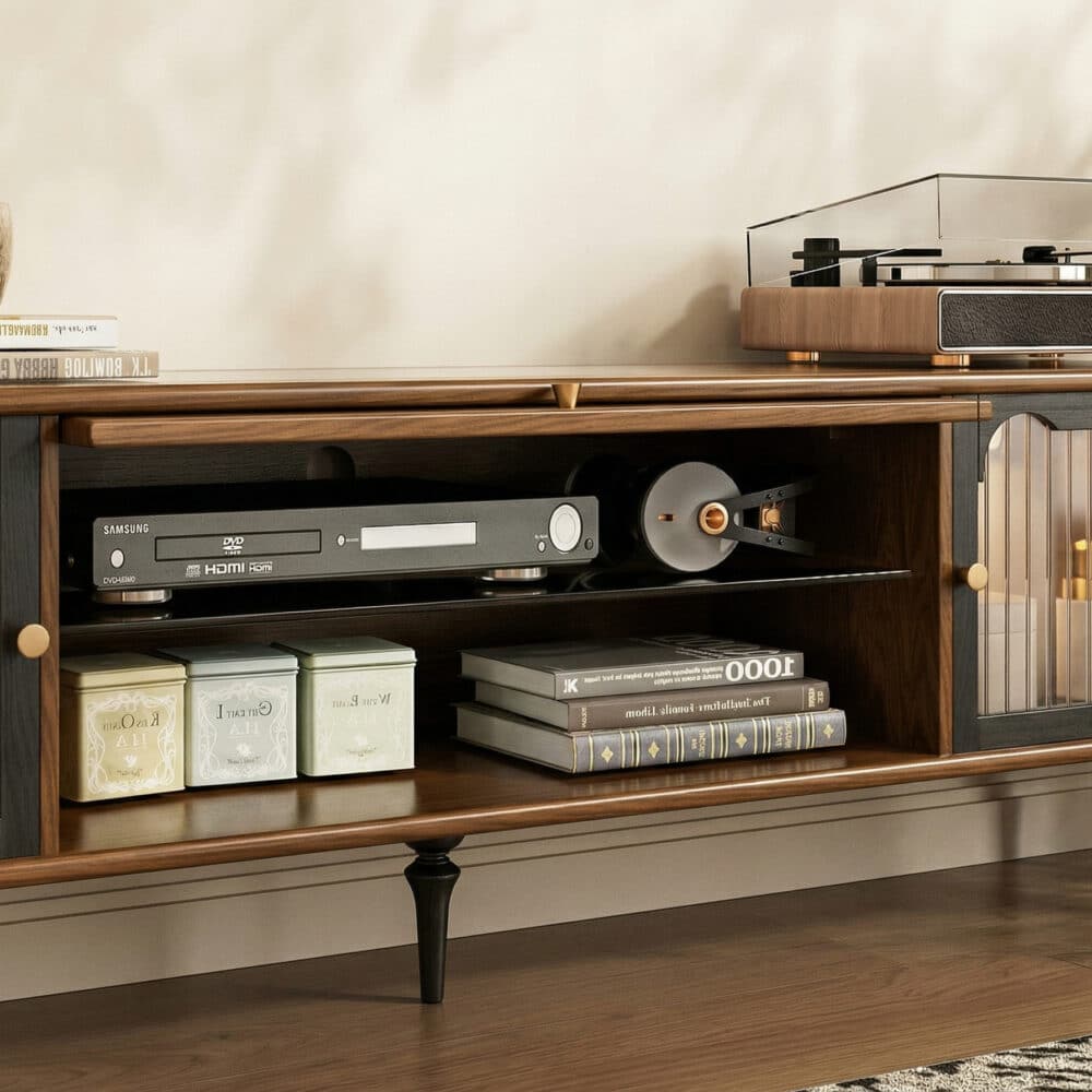 78" Fluted Glass Door Mid-Century TV Stand 相册图 #5 resized