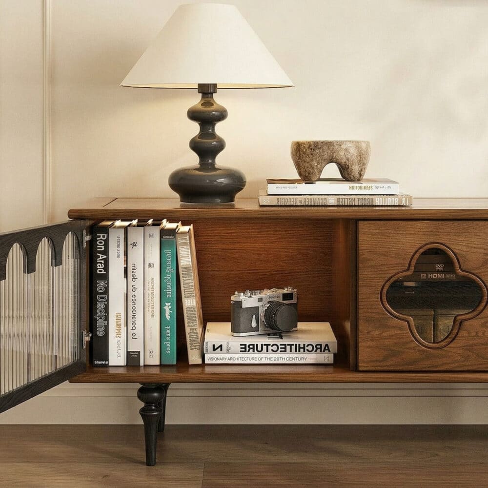 78" Fluted Glass Door Mid-Century TV Stand 相册图 #6 resized