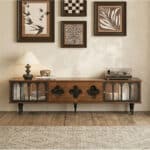 78" Fluted Glass Door Mid-Century TV Stand 变体图 / color: Walnut scene