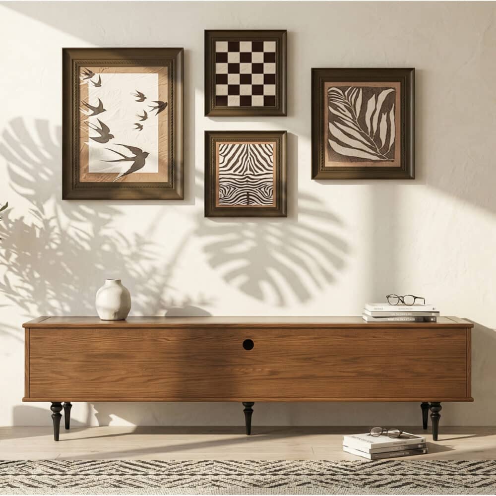 78" Fluted Glass Door Mid-Century TV Stand 相册图 #3 scene