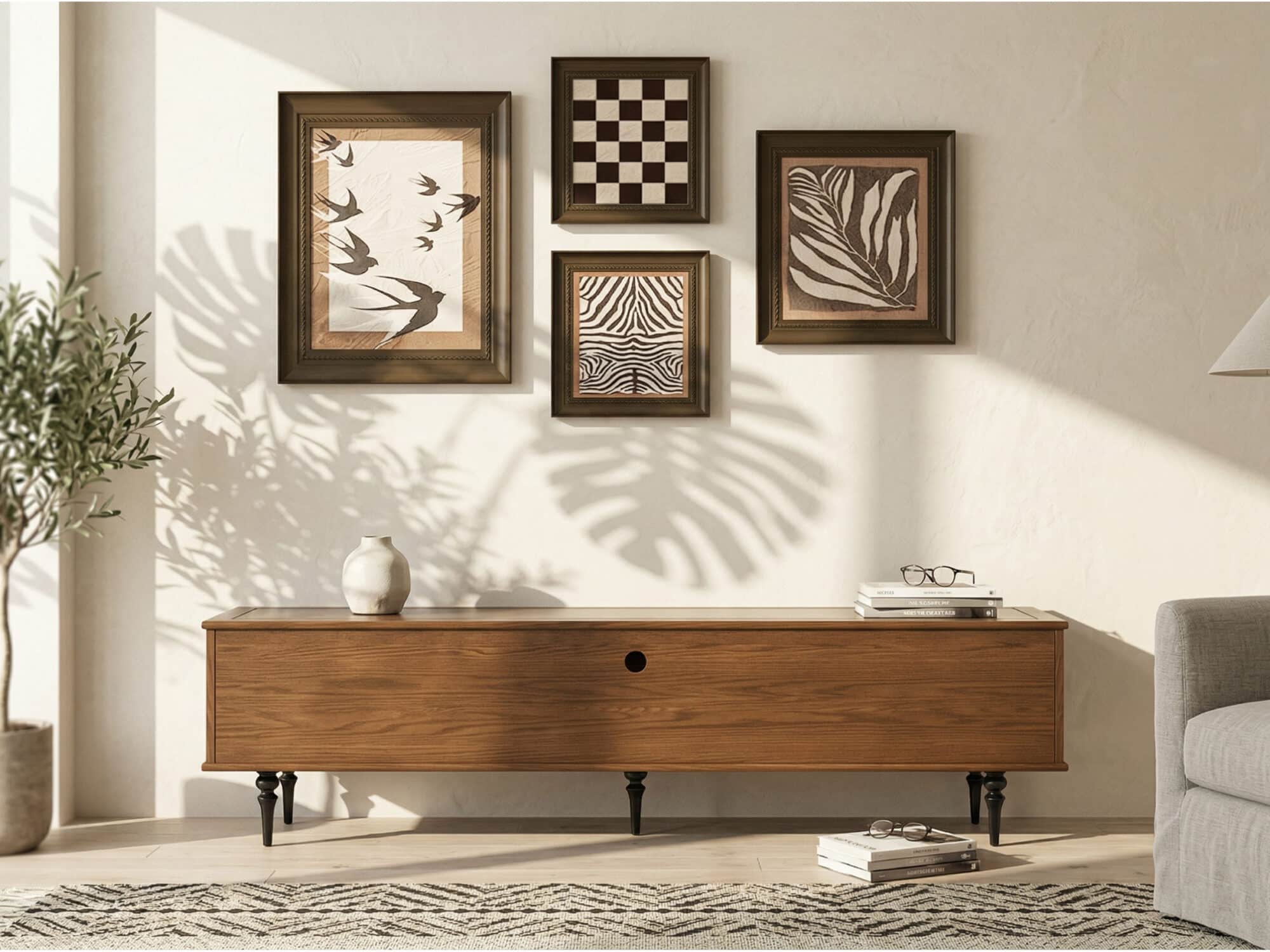 78" Fluted Glass Door Mid-Century TV Stand 相册图 #3 scene
