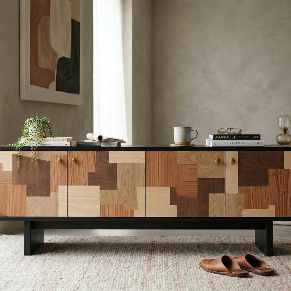 Artistic Geometric Wood Media Console 商品主图 resized