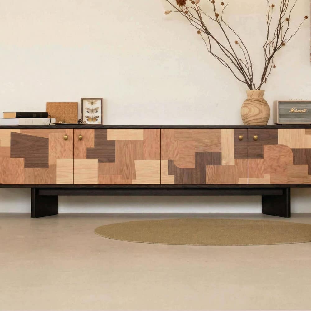 Artistic Geometric Wood Media Console 相册图 #1 resized