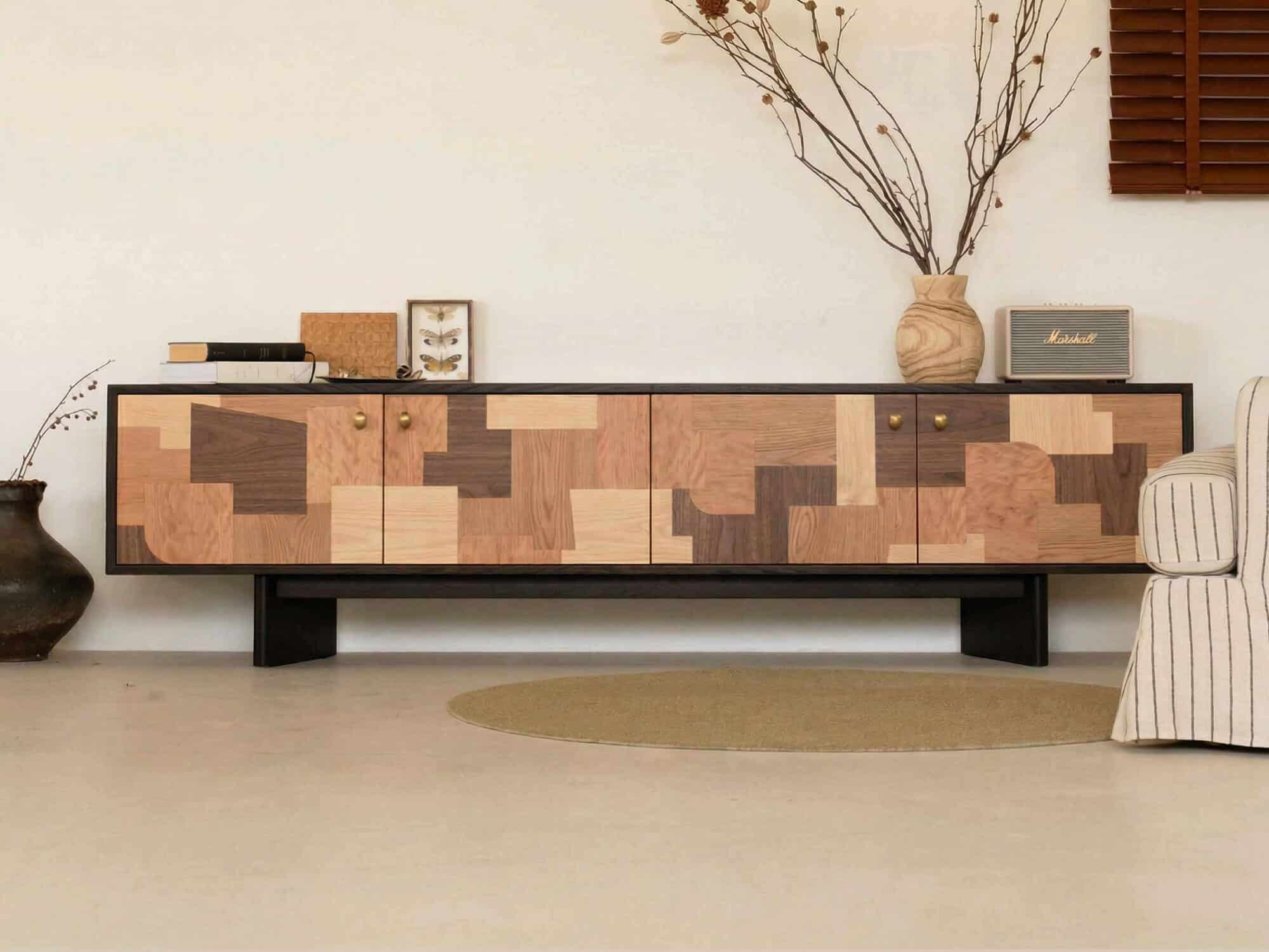 Artistic Geometric Wood Media Console 相册图 #1 resized