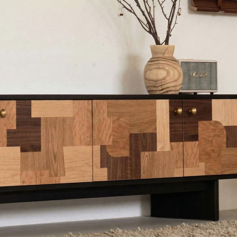 Artistic Geometric Wood Media Console 相册图 #2 resized