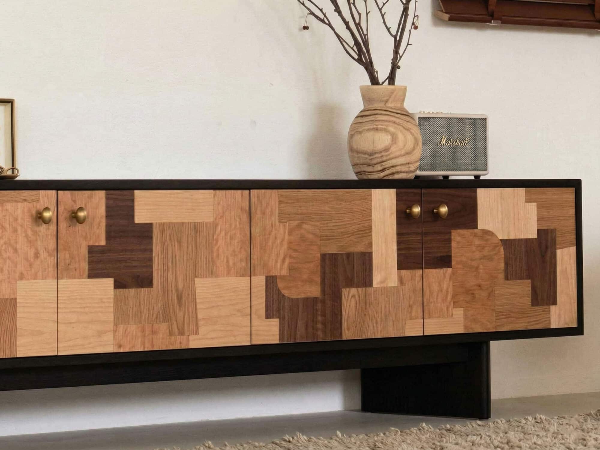 Artistic Geometric Wood Media Console 相册图 #2 resized