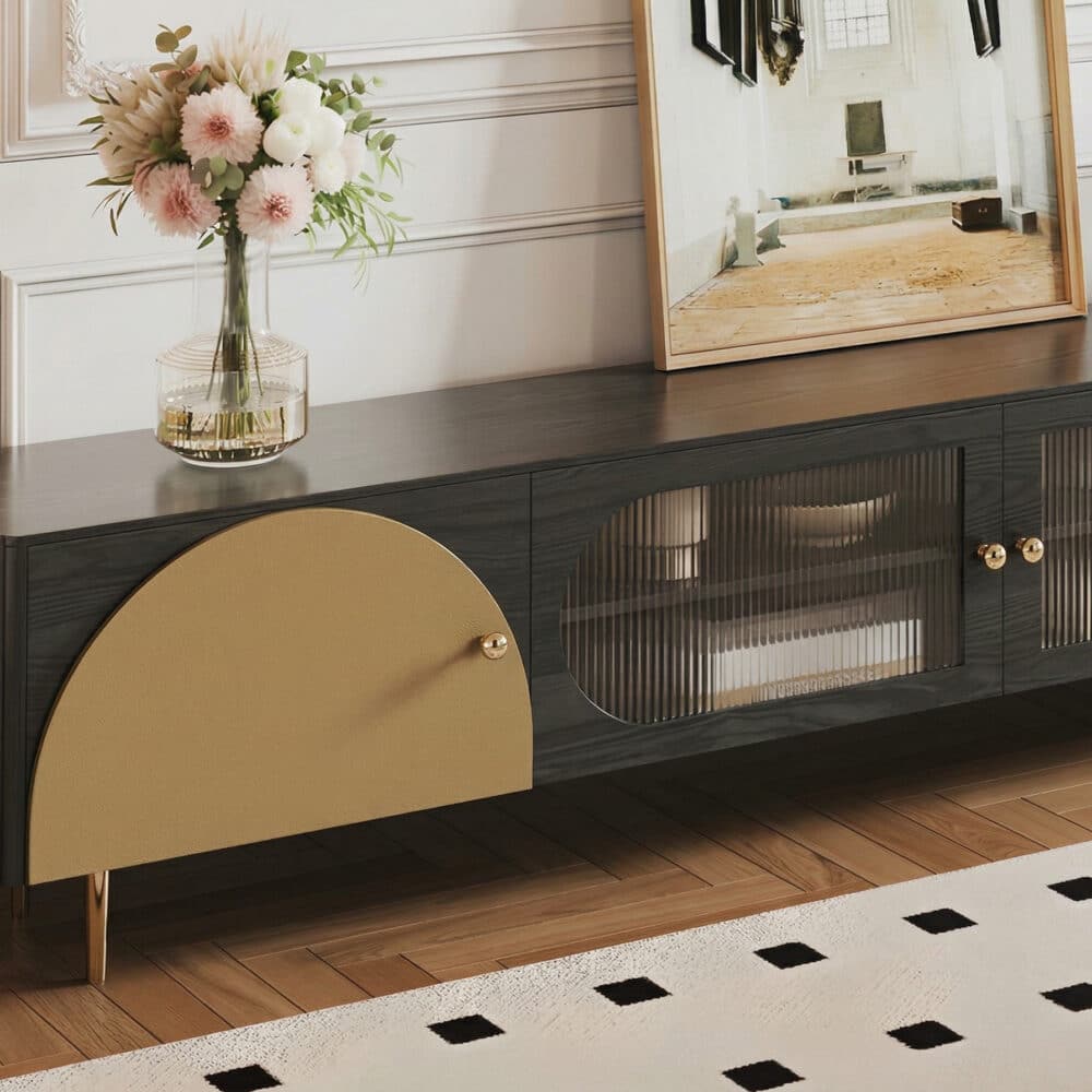 Black Ash Wood Cabinet Drawers Rectangle TV Stand 相册图 #10 resized