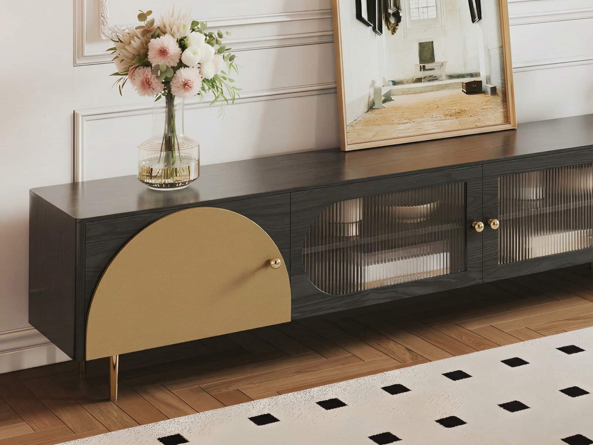 Black Ash Wood Cabinet Drawers Rectangle TV Stand 相册图 #10 resized