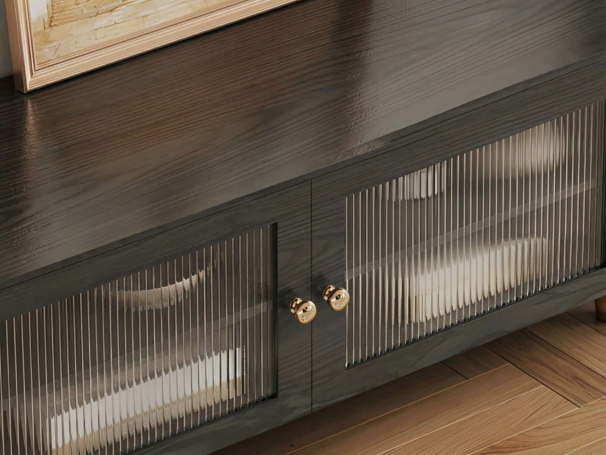 Black Ash Wood Cabinet Drawers Rectangle TV Stand 相册图 #5 resized
