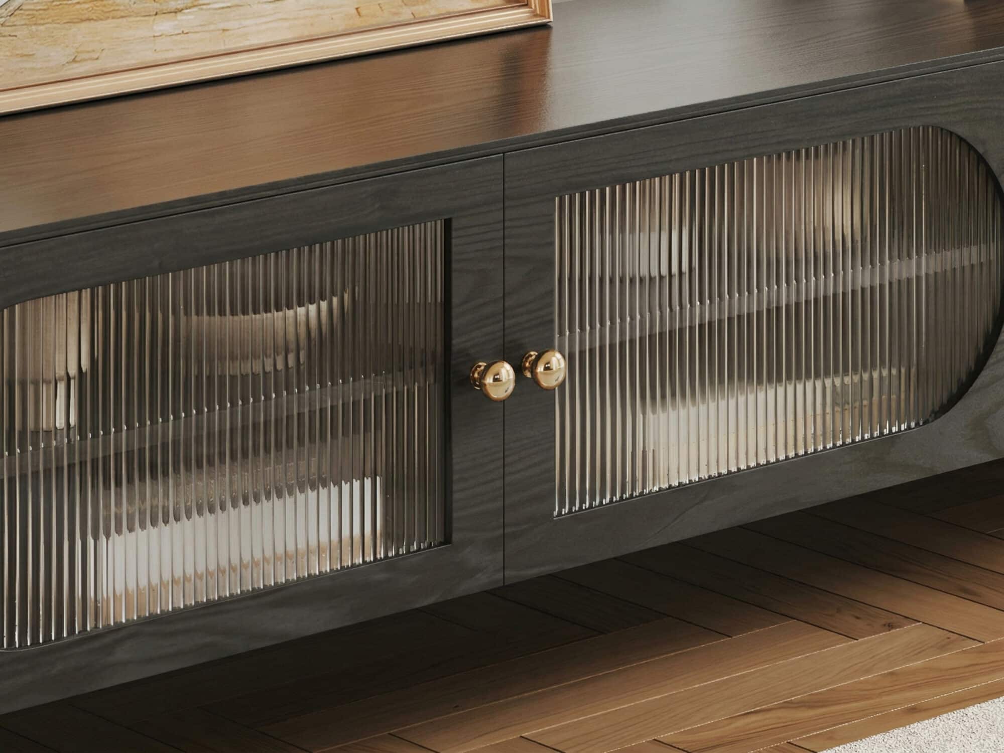 Black Ash Wood Cabinet Drawers Rectangle TV Stand 相册图 #6 resized