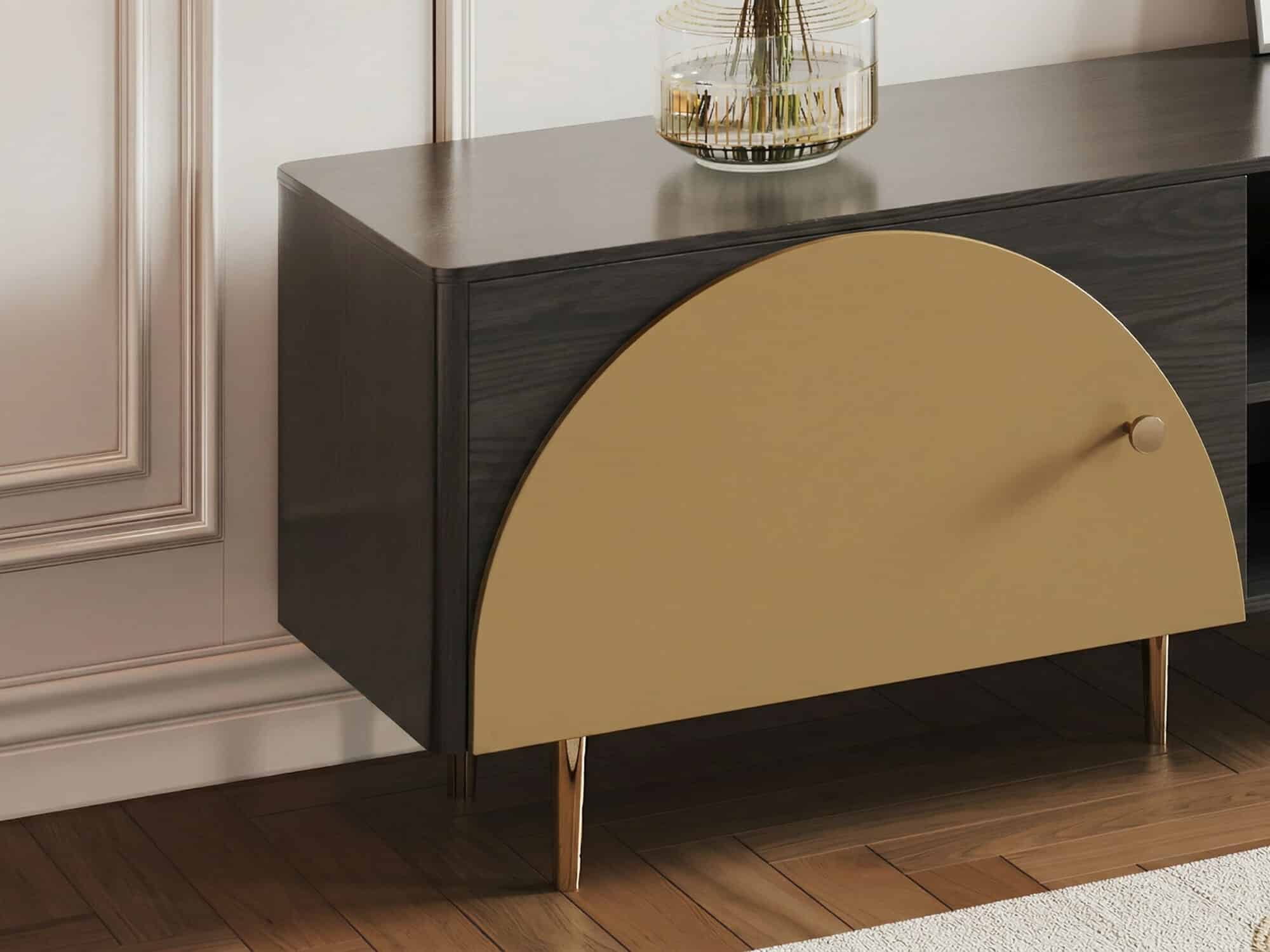 Black Ash Wood Cabinet Drawers Rectangle TV Stand 相册图 #8 resized