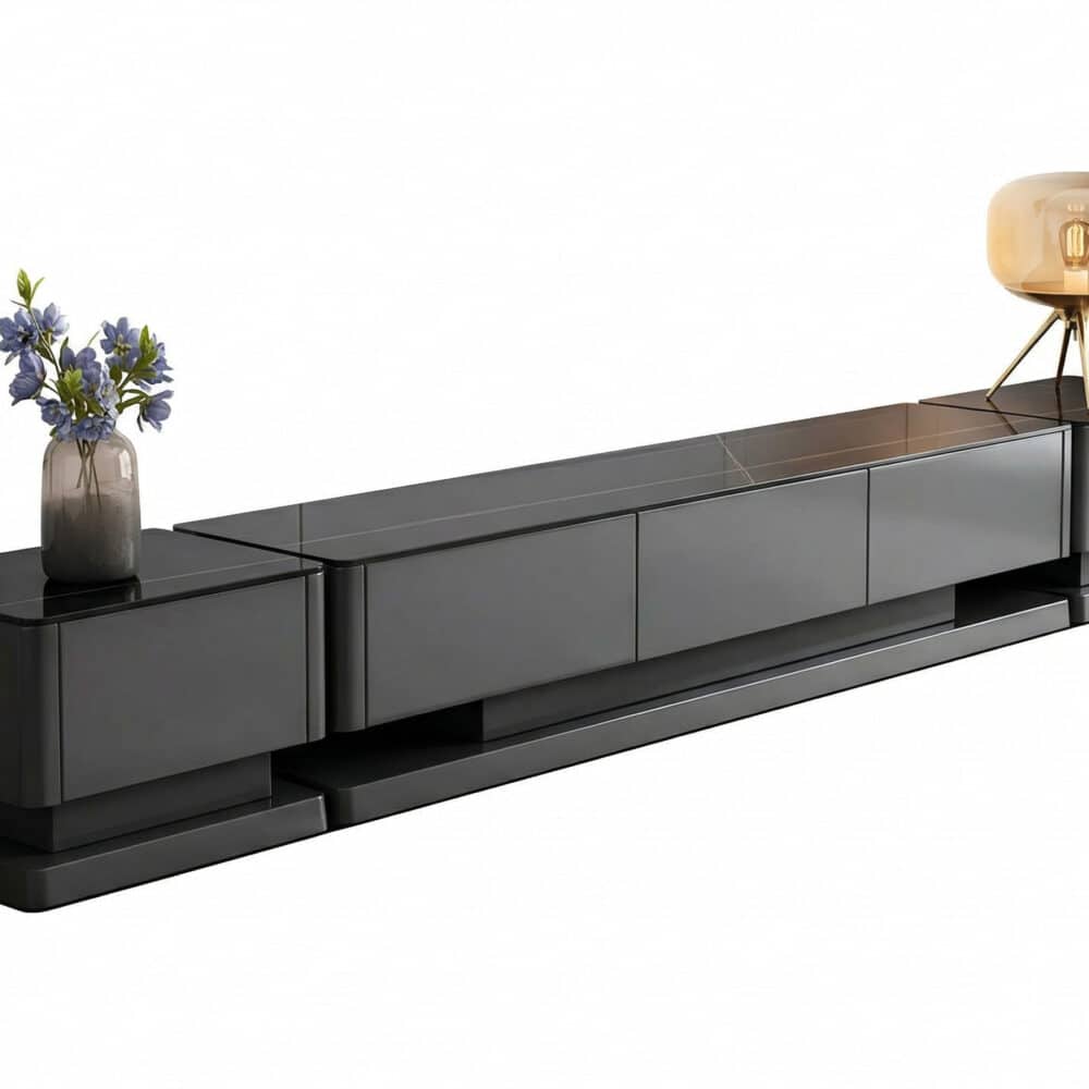 Black Stone Rectangle Enclosed Storage Drawers TV Stand 相册图 #4 resized