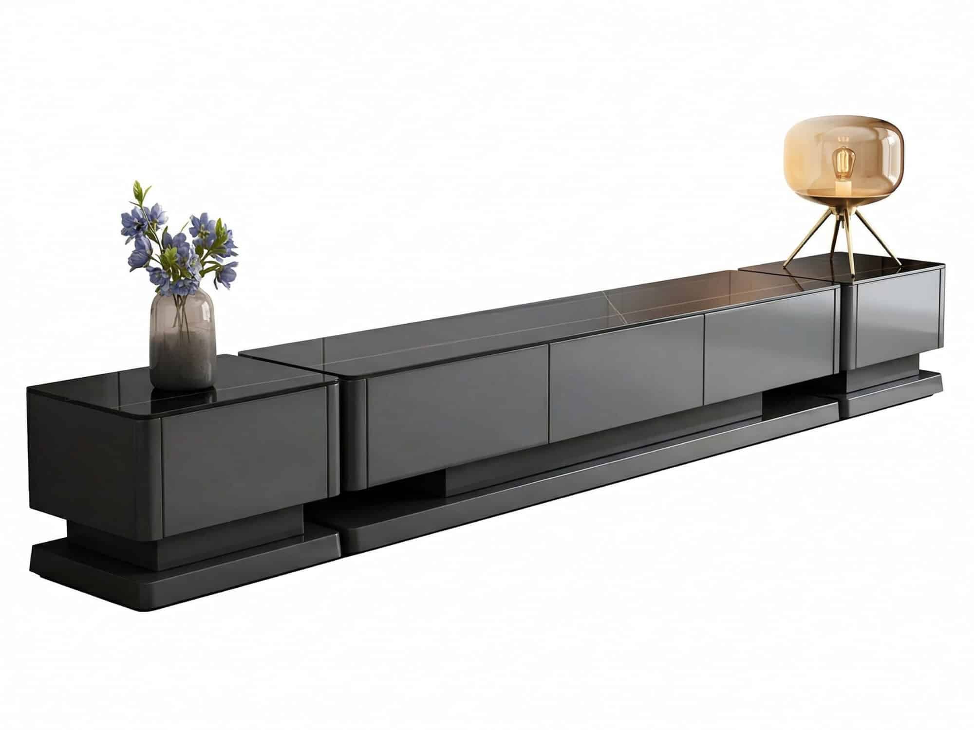 Black Stone Rectangle Enclosed Storage Drawers TV Stand 相册图 #4 resized