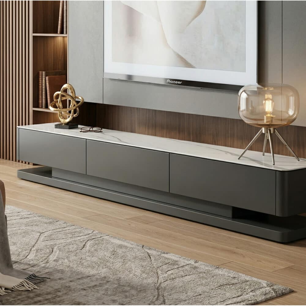 Black Stone Rectangle Enclosed Storage Drawers TV Stand 相册图 #3 scene