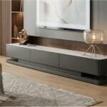 Black Stone Rectangle Enclosed Storage Drawers TV Stand 相册图 #3 scene