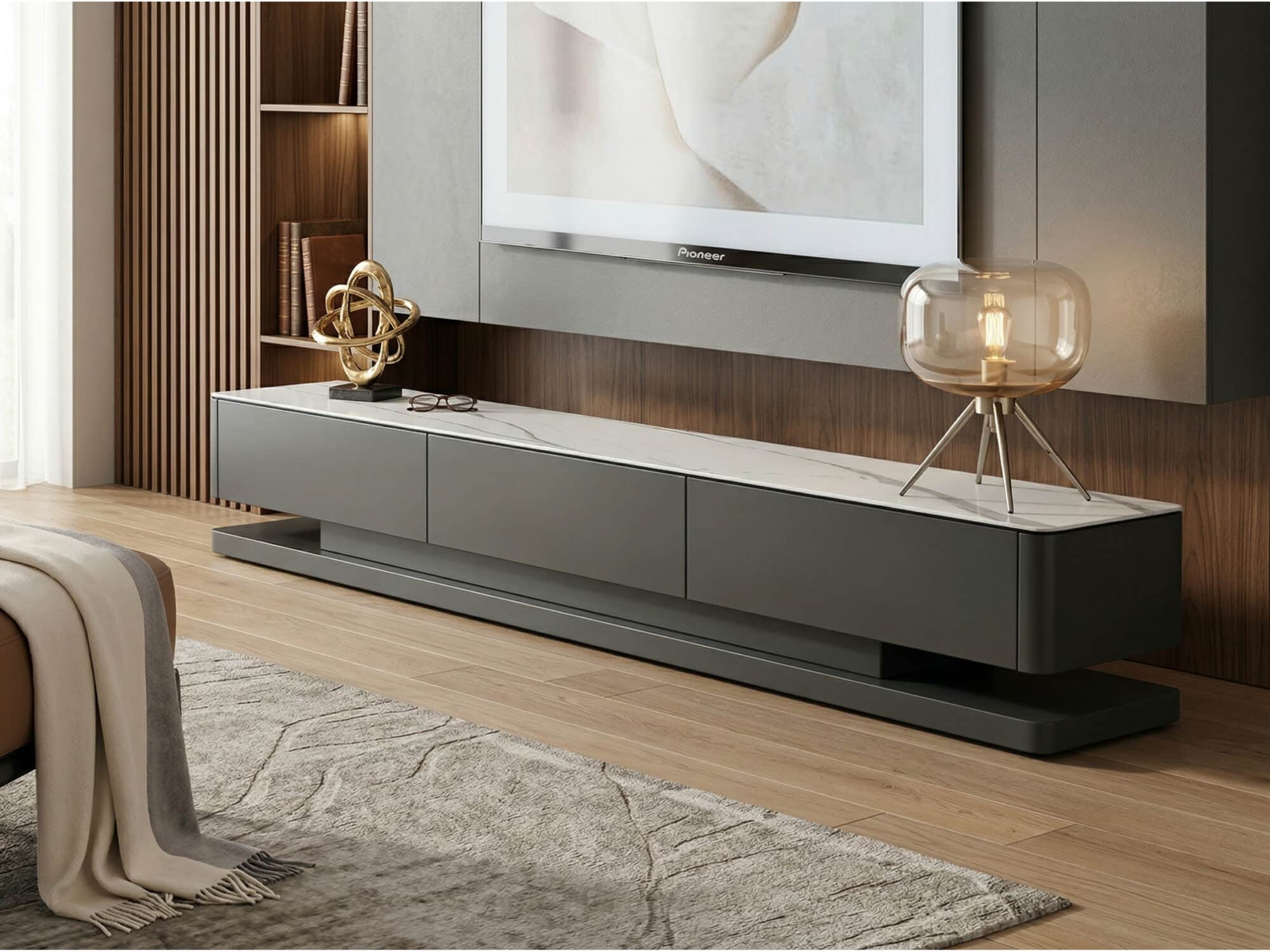 Black Stone Rectangle Enclosed Storage Drawers TV Stand 相册图 #3 scene