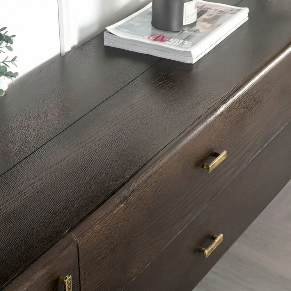 Brown Long Espresso Wood Tone Oak Cabinet TV Stand 相册图 #10 resized